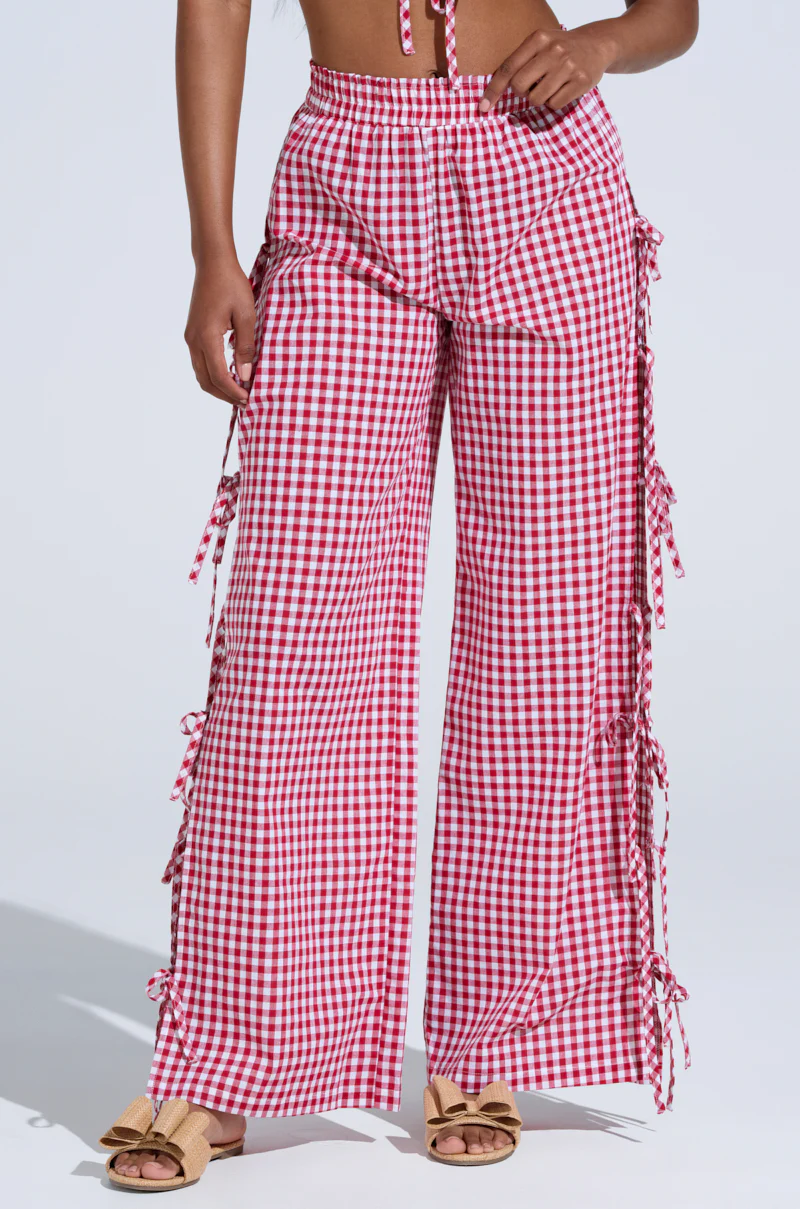 LET ME LIVE GINGHAM SIDE TIE PANT - Image 2