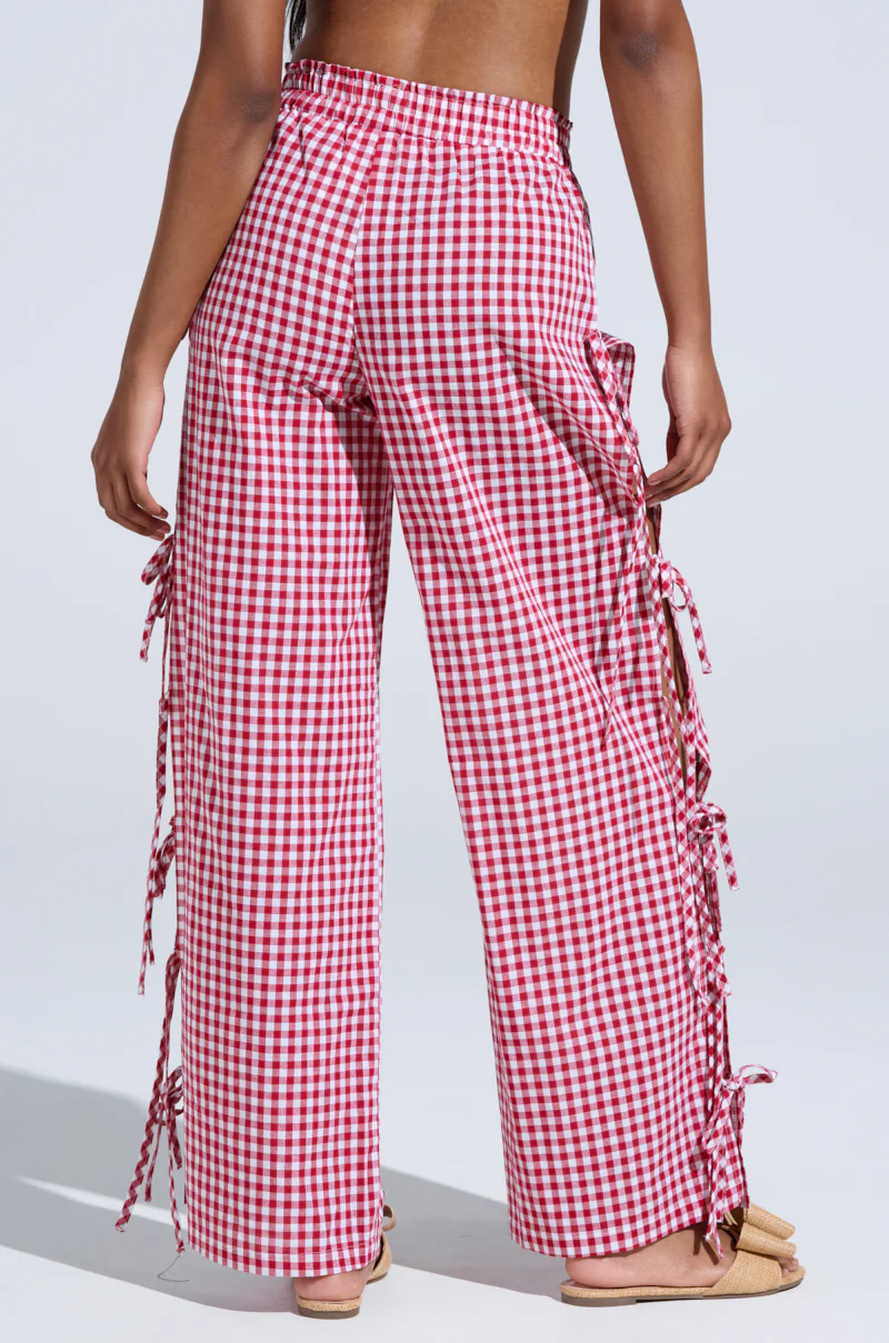 LET ME LIVE GINGHAM SIDE TIE PANT - Image 4