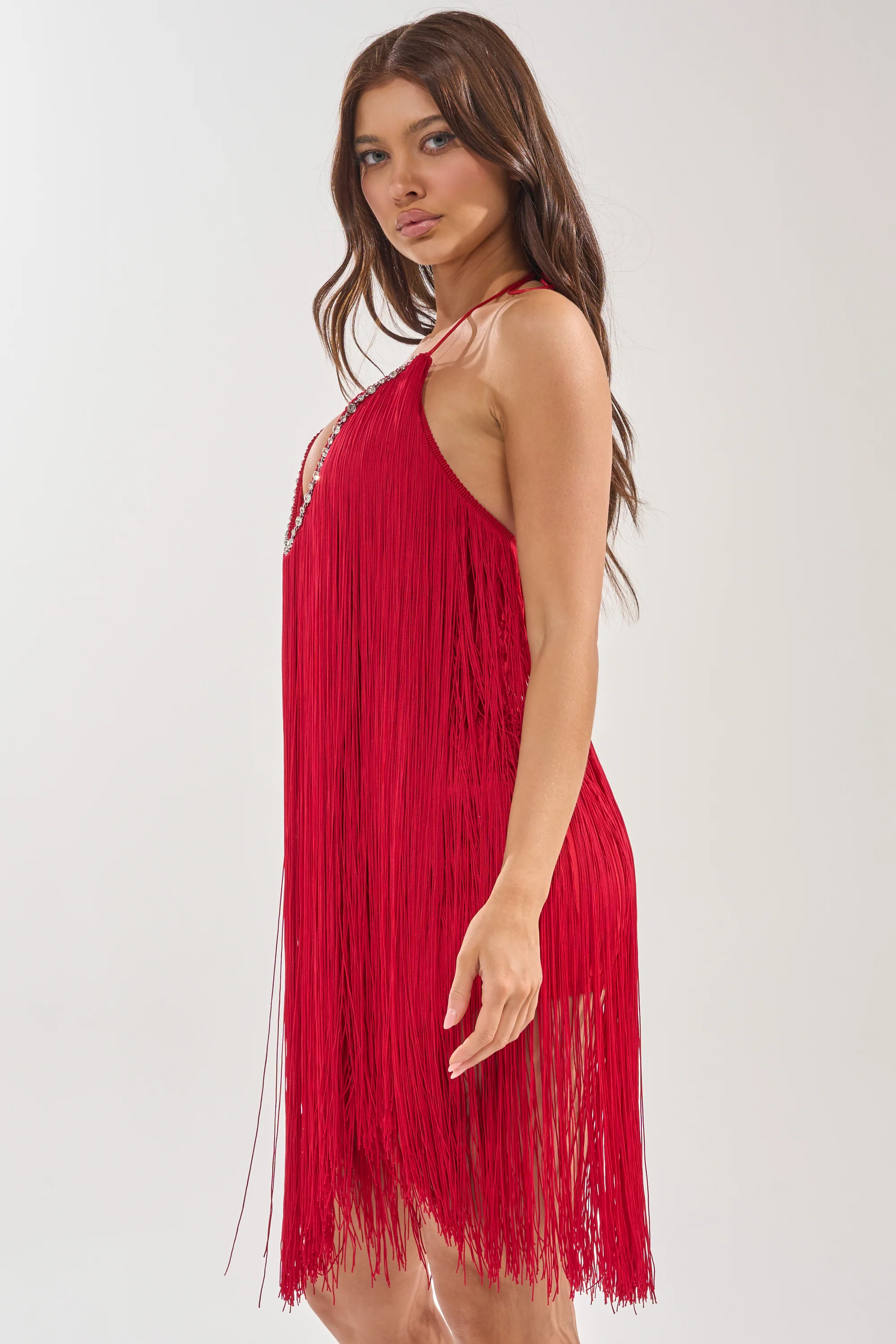 LET'S CELEBRATE FRINGE MINI DRESS IN RED - Image 6