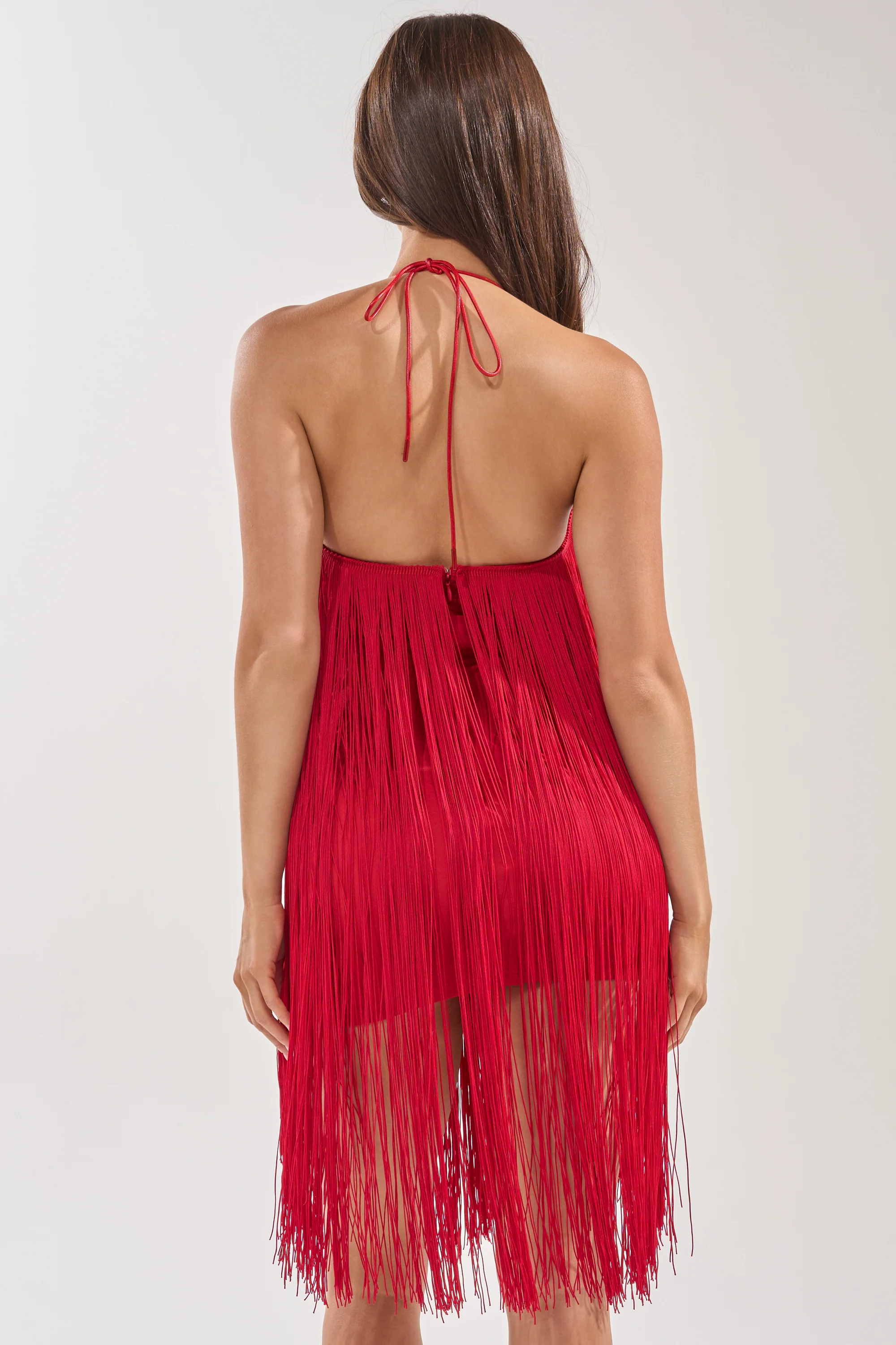 LET'S CELEBRATE FRINGE MINI DRESS IN RED - Image 7
