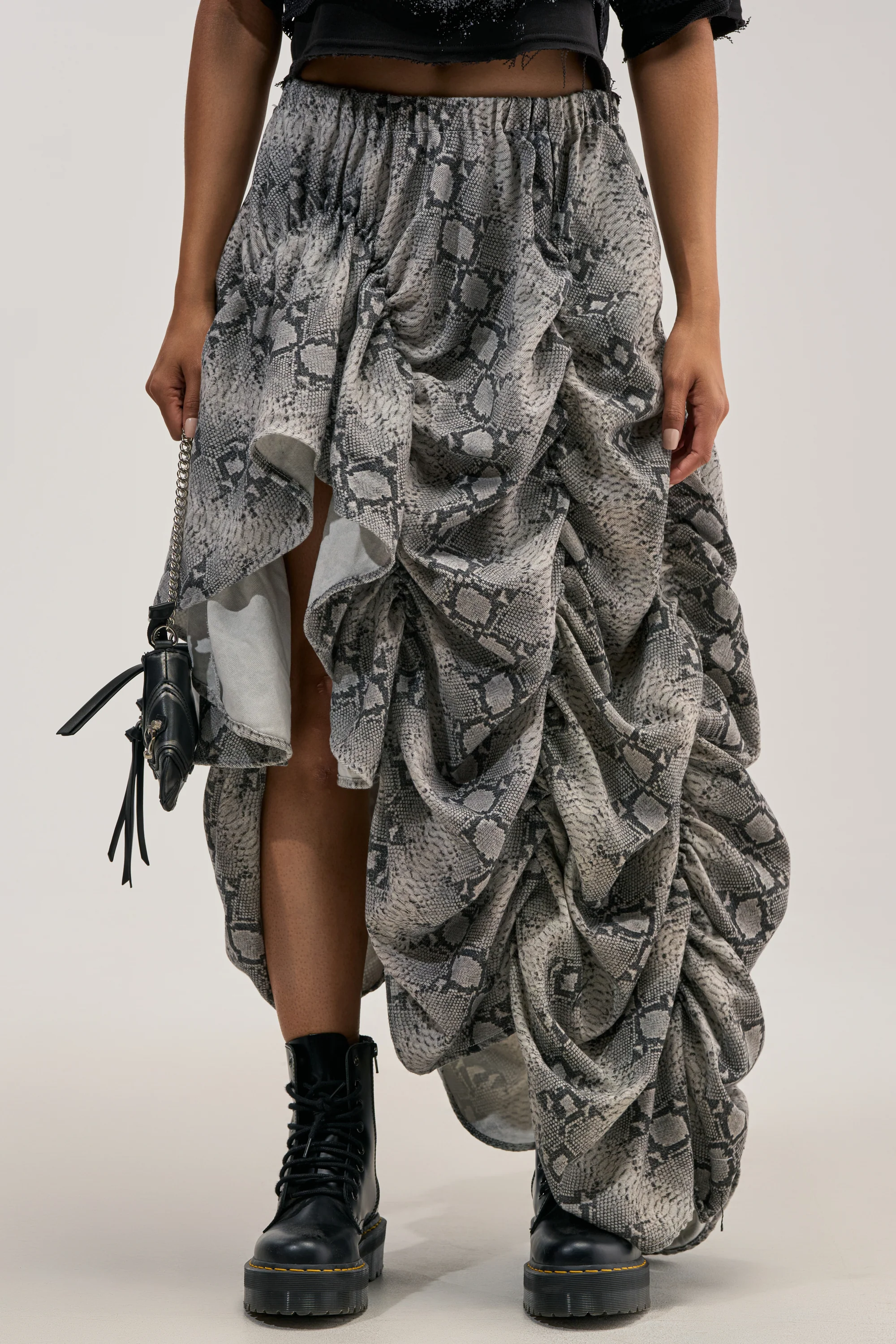 LETS CHANGE IT UP RUCHED MIDI SKIRT IN SNAKE - Image 3