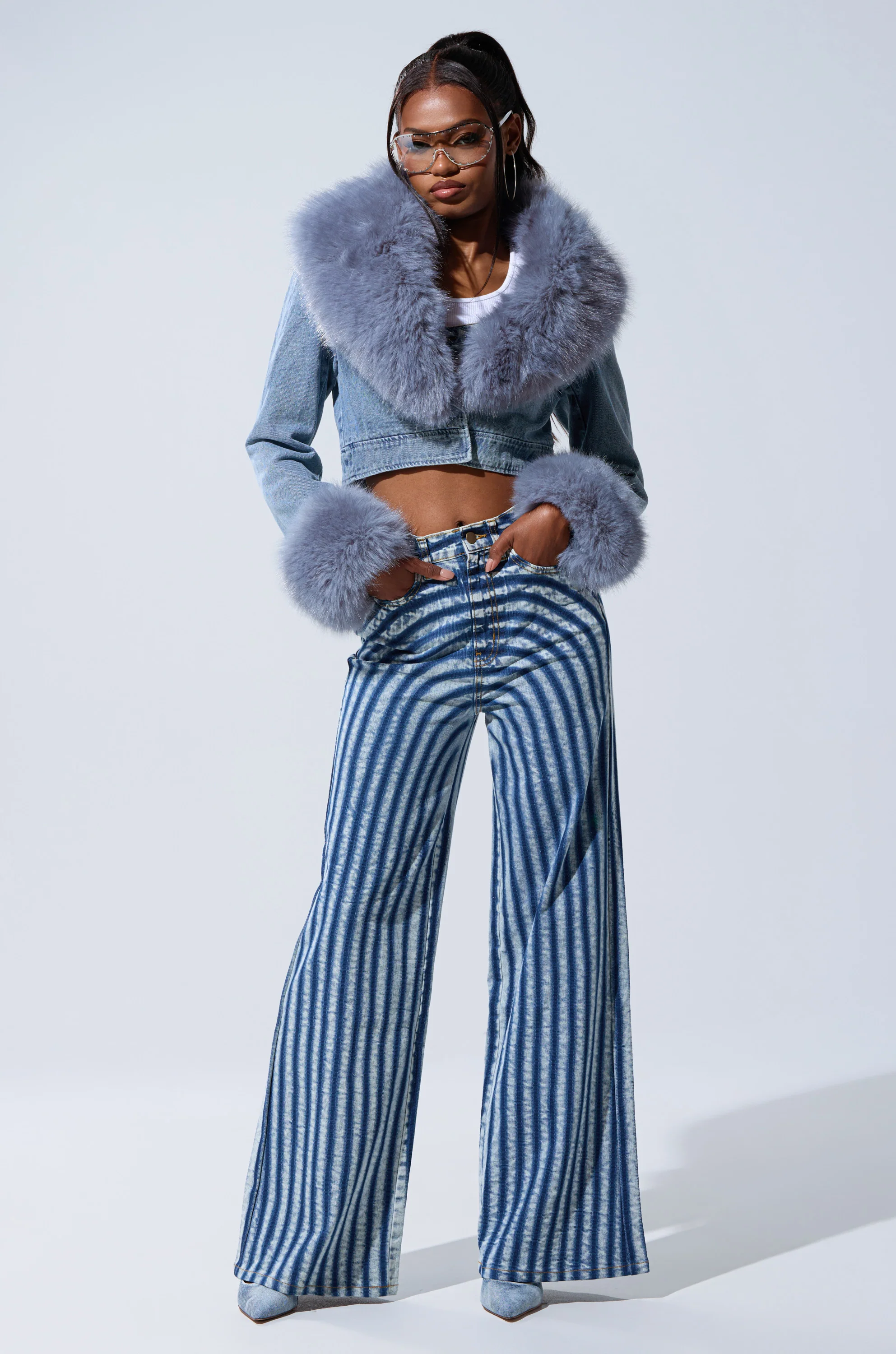 LETS GET CRAZY STRIPE WIDE LEG DENIM - Image 2