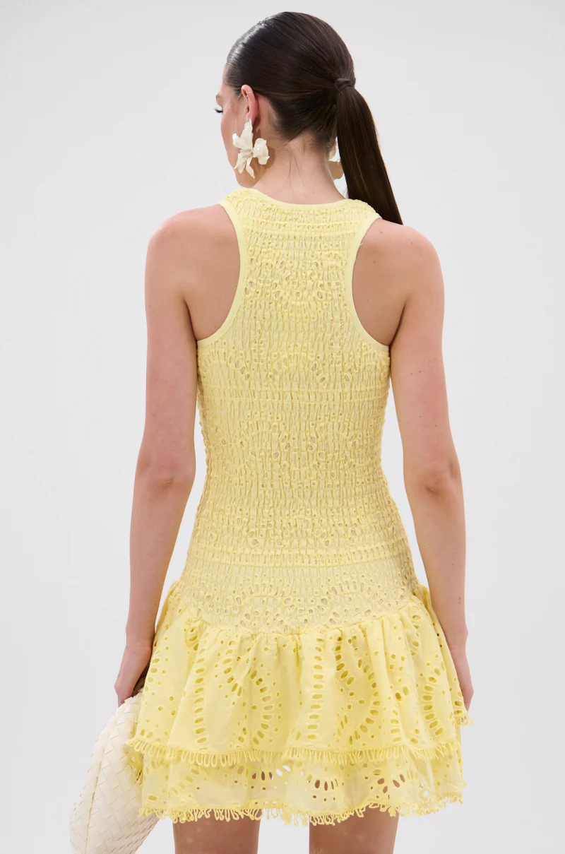 LET'S GO TO THE BEACH RUFFLE MINI DRESS IN YELLOW - Image 5