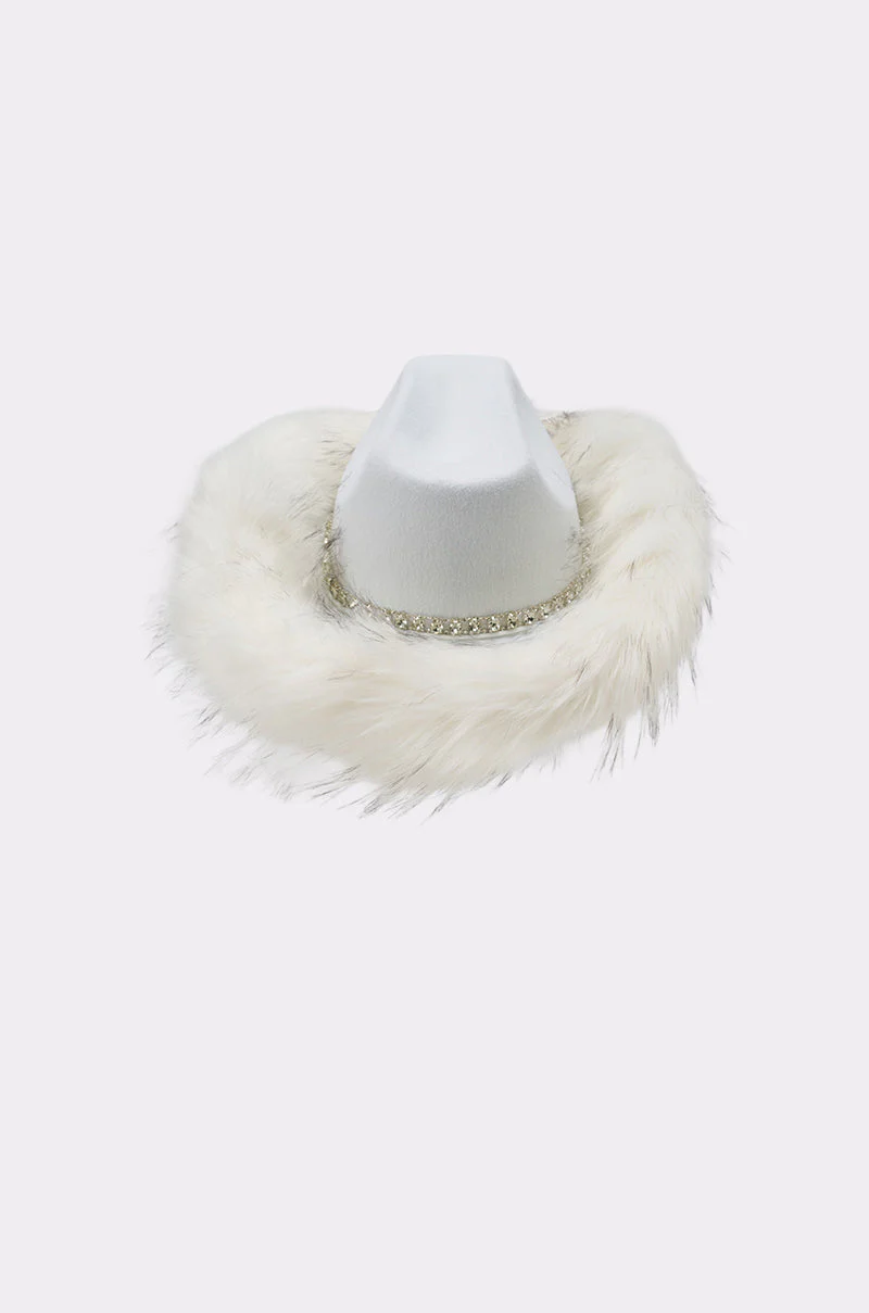 LETS RIDE FAUX FUR TRIM COWBOY HAT - Image 5