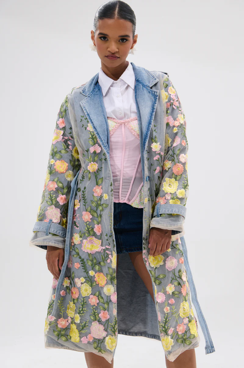 LIFE IN COLOR FLORAL DENIM TRENCH - Image 2