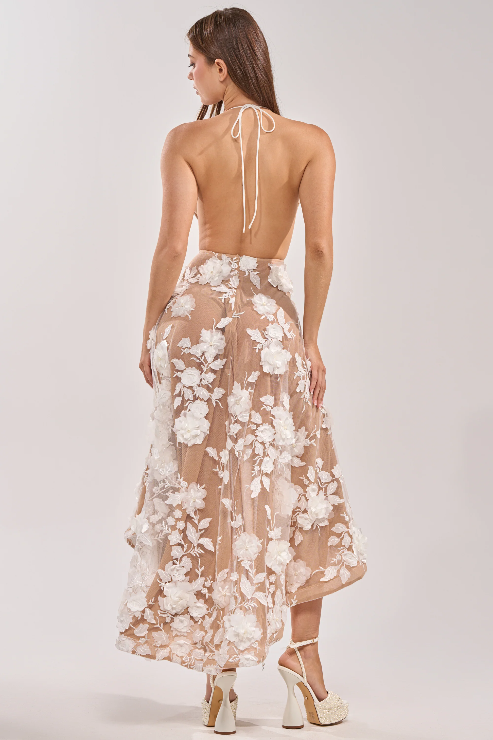 LILAH FLOWER APPLIQUE MIDI DRESS - Image 5