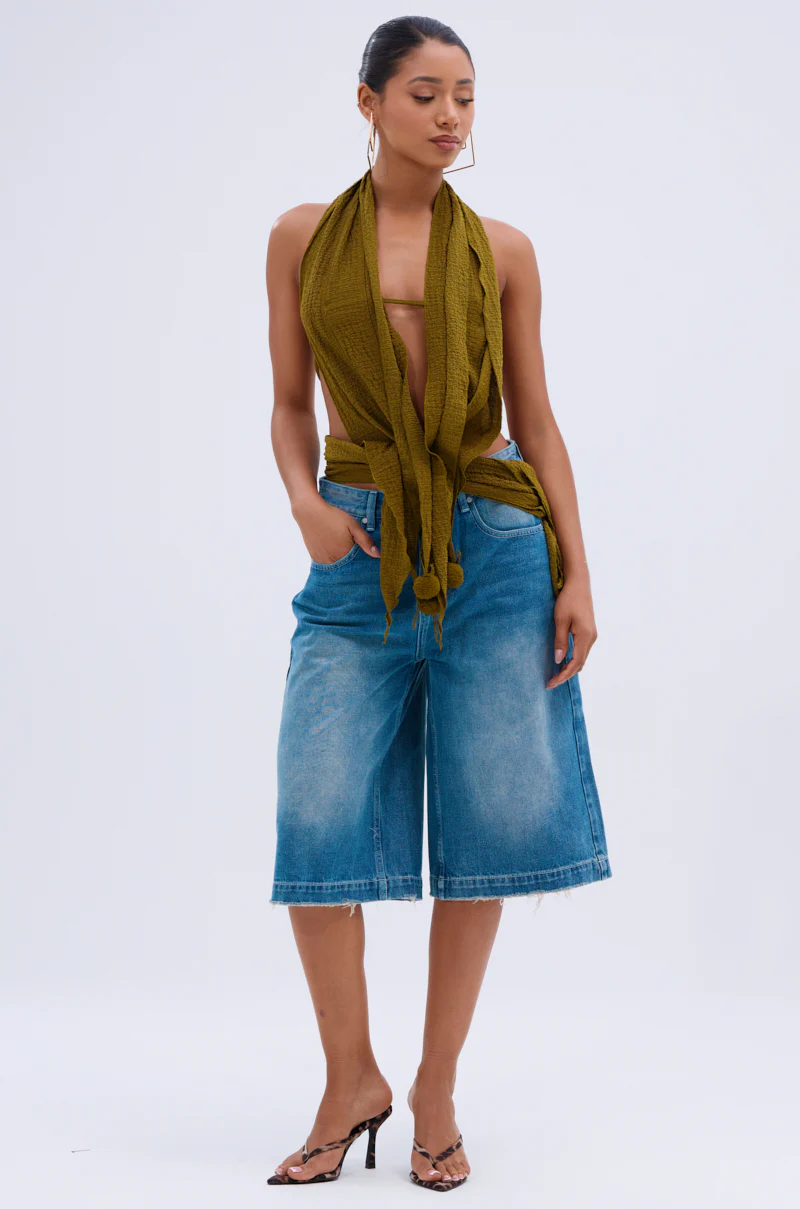 LITERAL PERFECTION BLUE DENIM BERMUDA SHORTS - Image 4