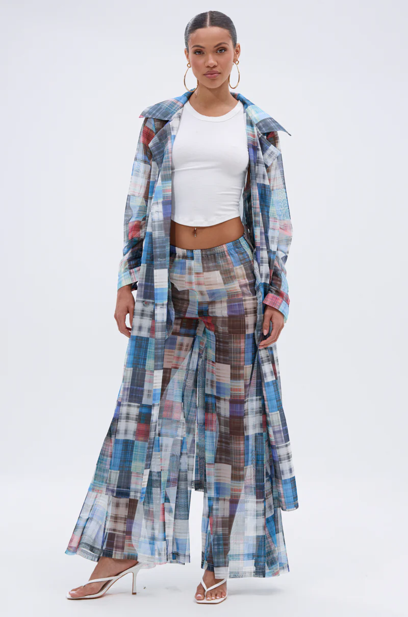 LIVING THE LIFE PLAID MESH PALAZZO PANT - Image 6