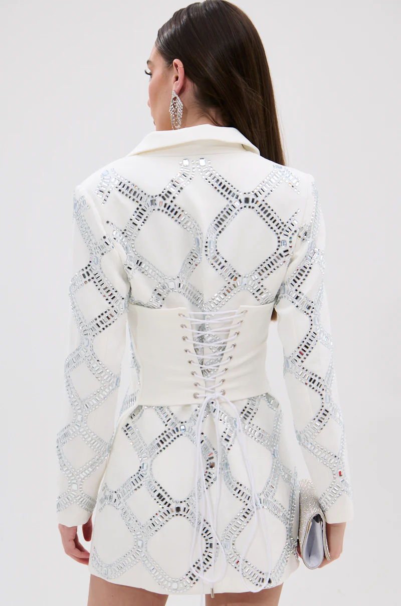 LOOK AT ME RHINESTONE BLAZER DRESS IN WHITE - Image 5