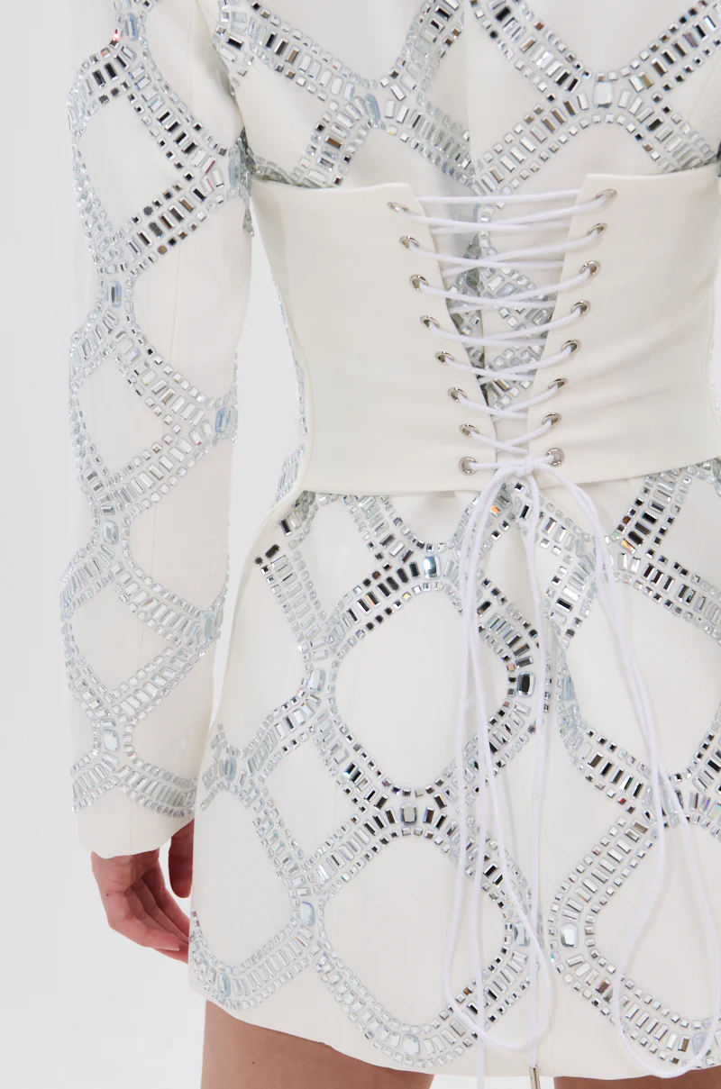 LOOK AT ME RHINESTONE BLAZER DRESS IN WHITE - Image 8