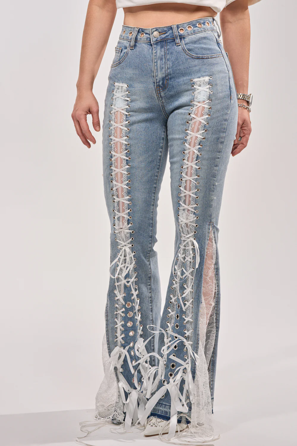 LOVE ME LIKE THAT LACE UP FLARE DENIM - Image 3
