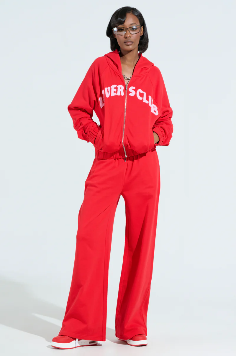 LOVERS CLUB ZIP UP HOODIE IN RED - Image 5