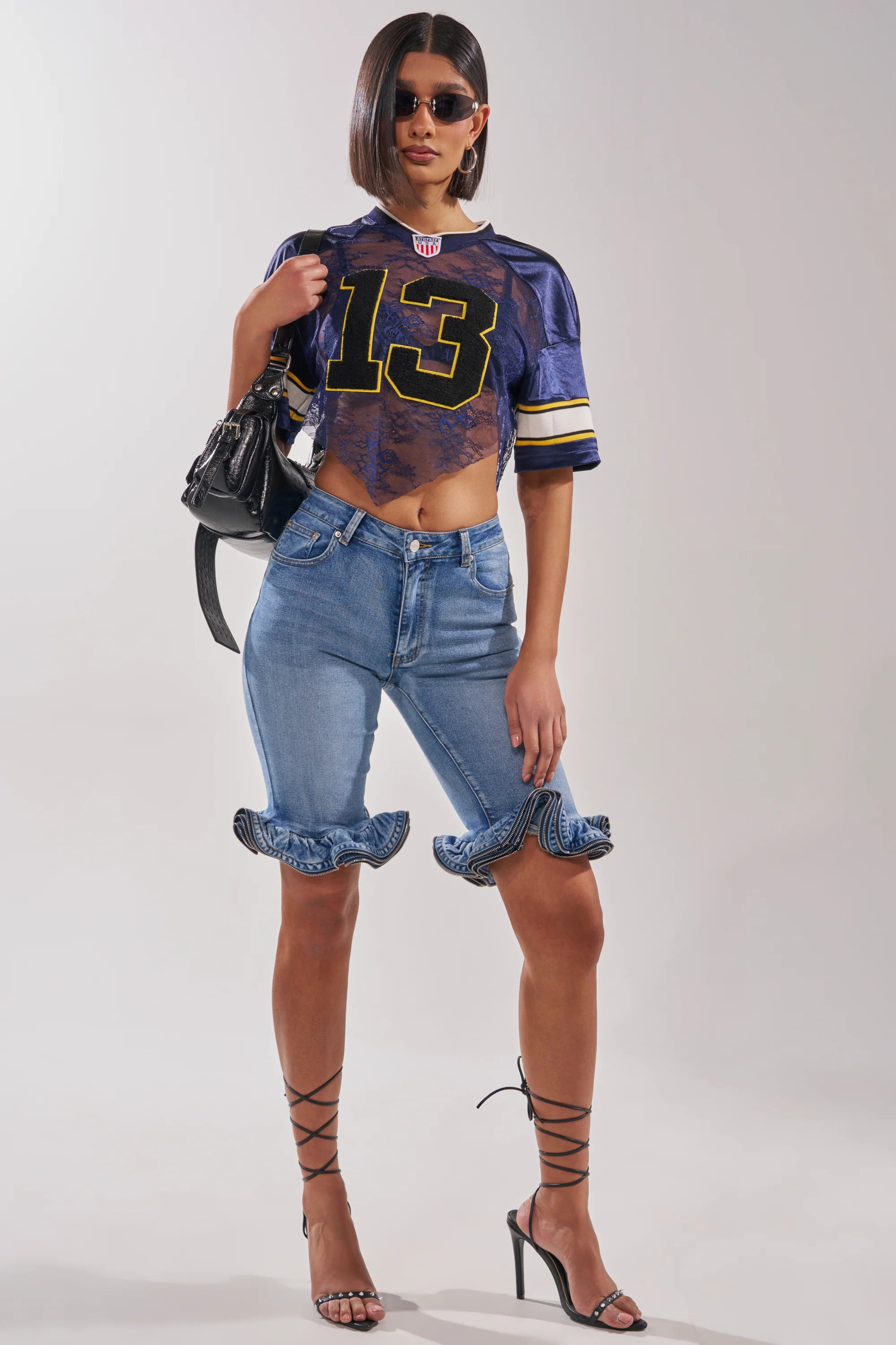 LUCKY LACE JERSEY TOP IN NAVY - Image 8