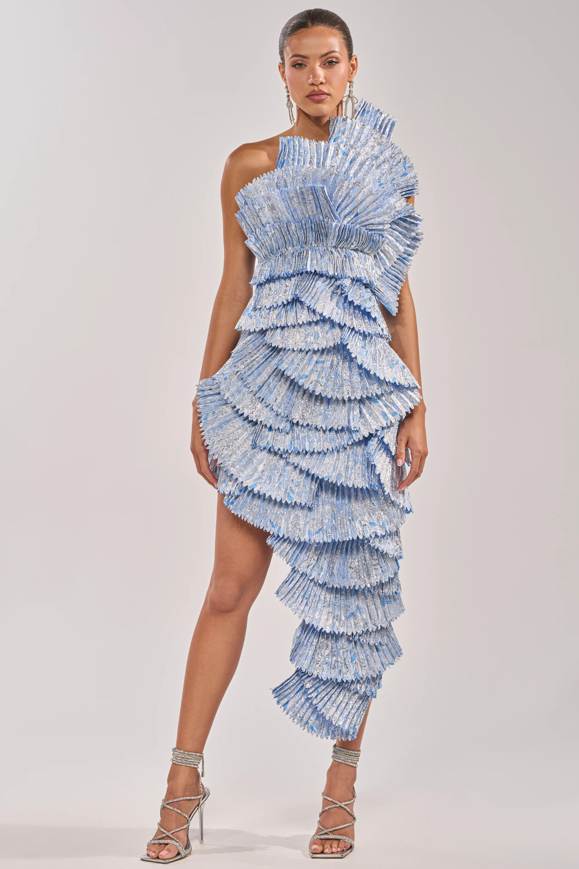 LUST FOR LIFE ASYMMETRICAL BROCADE MIDI DRESS IN BLUE - Image 2