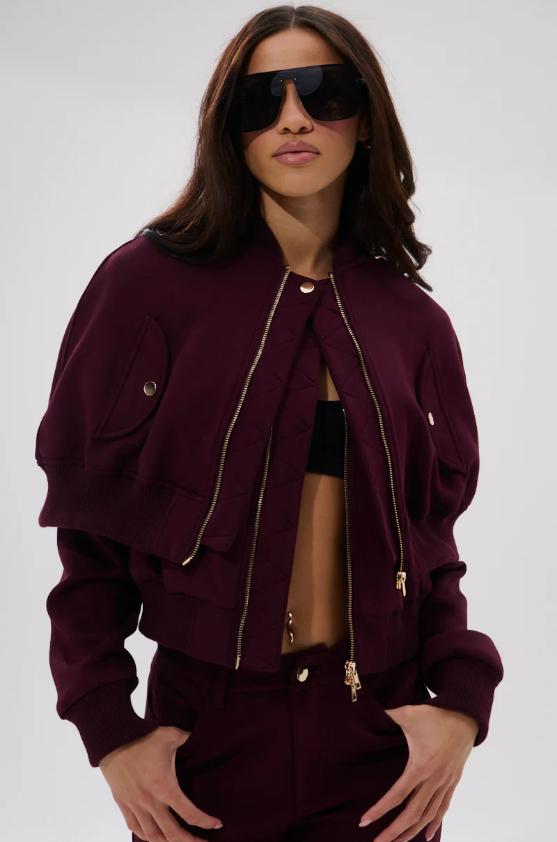 LYNX LAYERED BOMBER JACKET IN BURGUNDY - Image 6