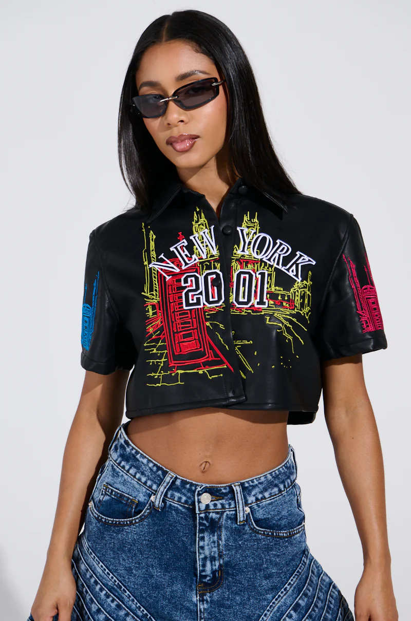 MAD CITY FAUX LEATHER SHORT SLEEVE BUTTON DOWN SHIRT - Image 2