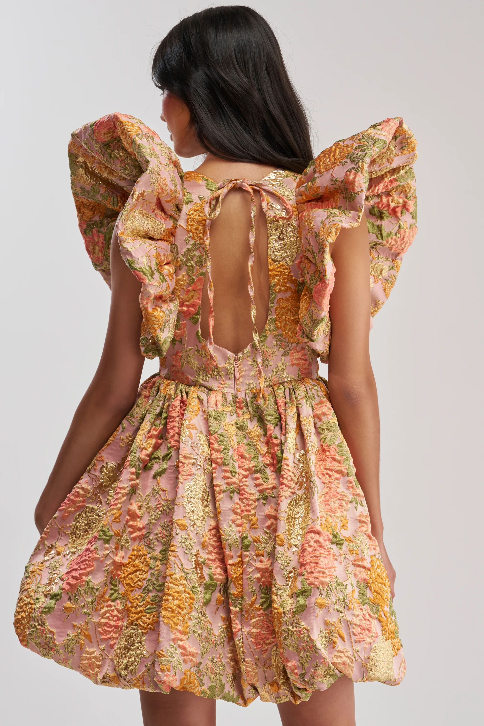 MAIN CHARACTER ENERGY BROCADE MINI DRESS IN PEACH - Image 4