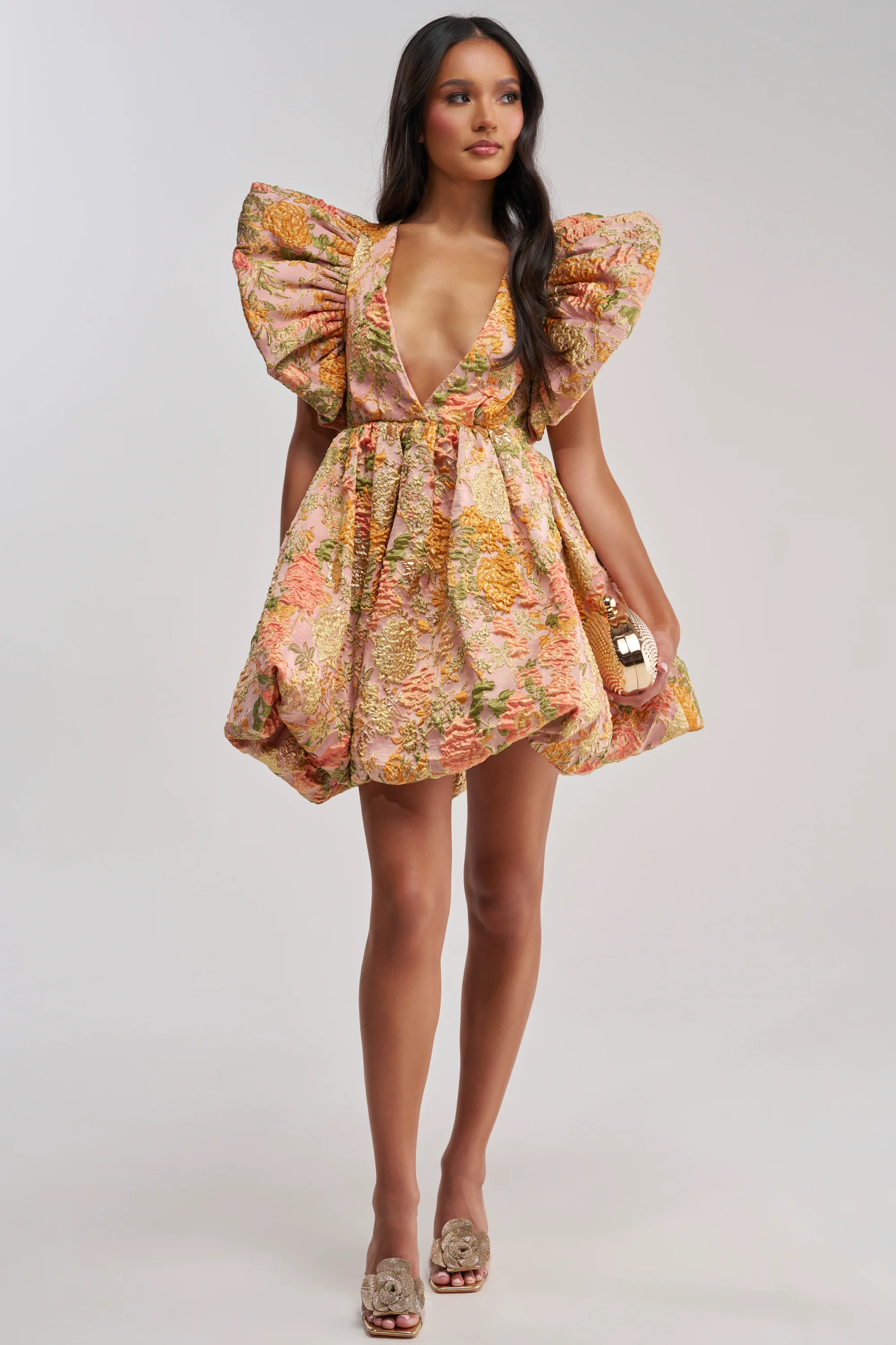 MAIN CHARACTER ENERGY BROCADE MINI DRESS IN PEACH - Image 5