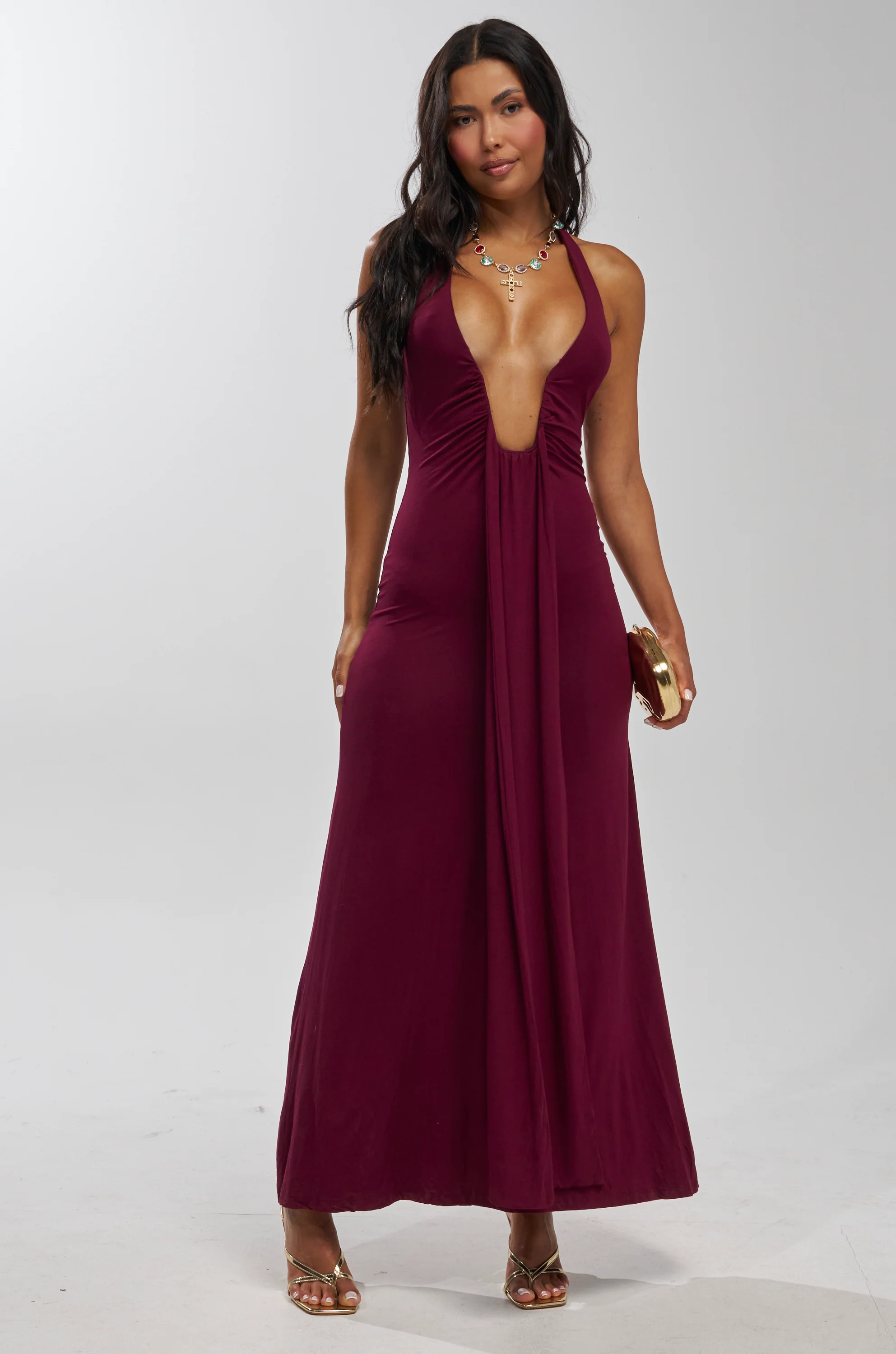 MAKE YOU LOSE YOUR MIND MAXI DRESS IN BURGUNDY - Image 2