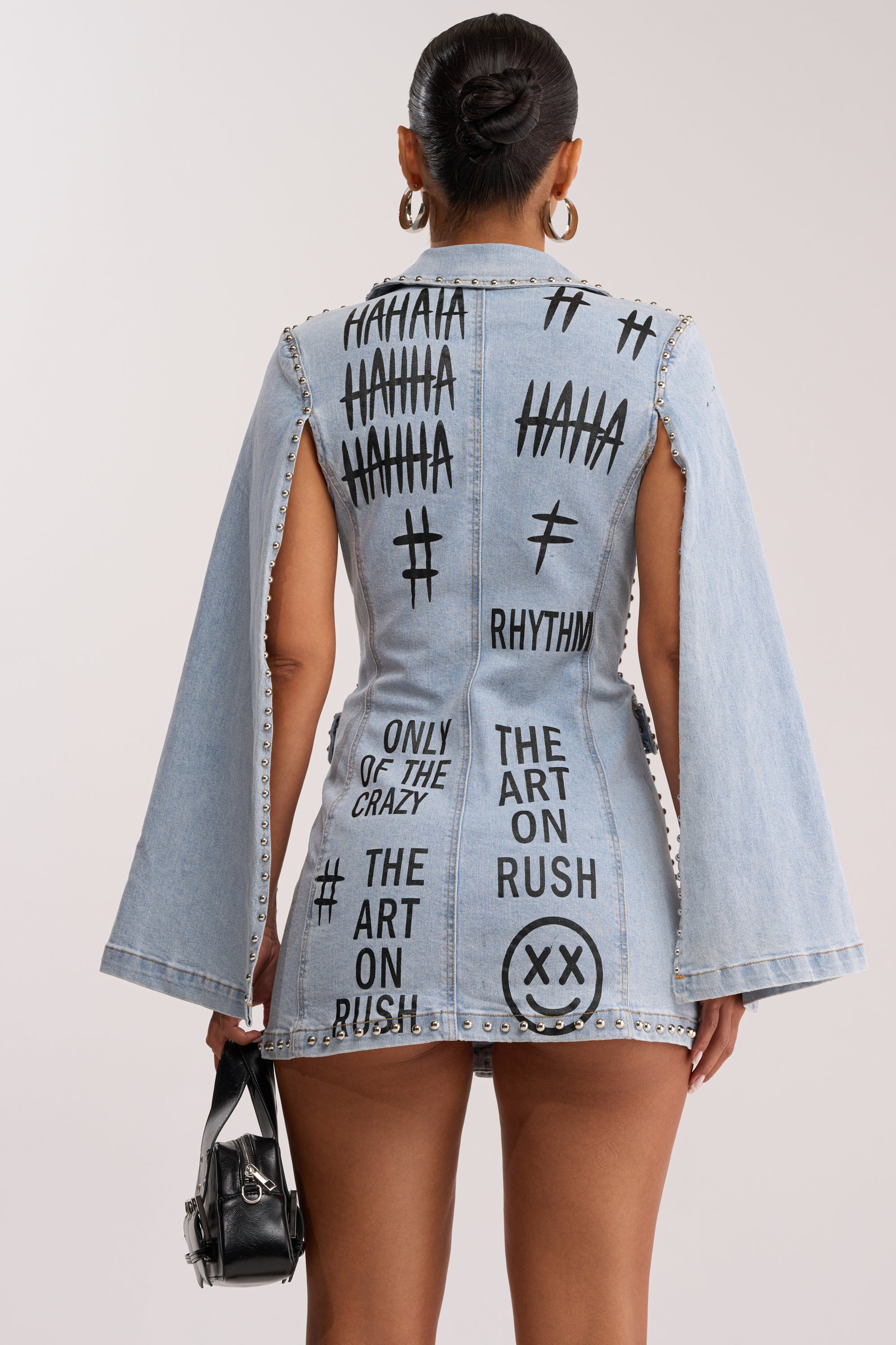 MARK MY WORDS GRAPHIC STUDDED CAPE DRESS - Image 6