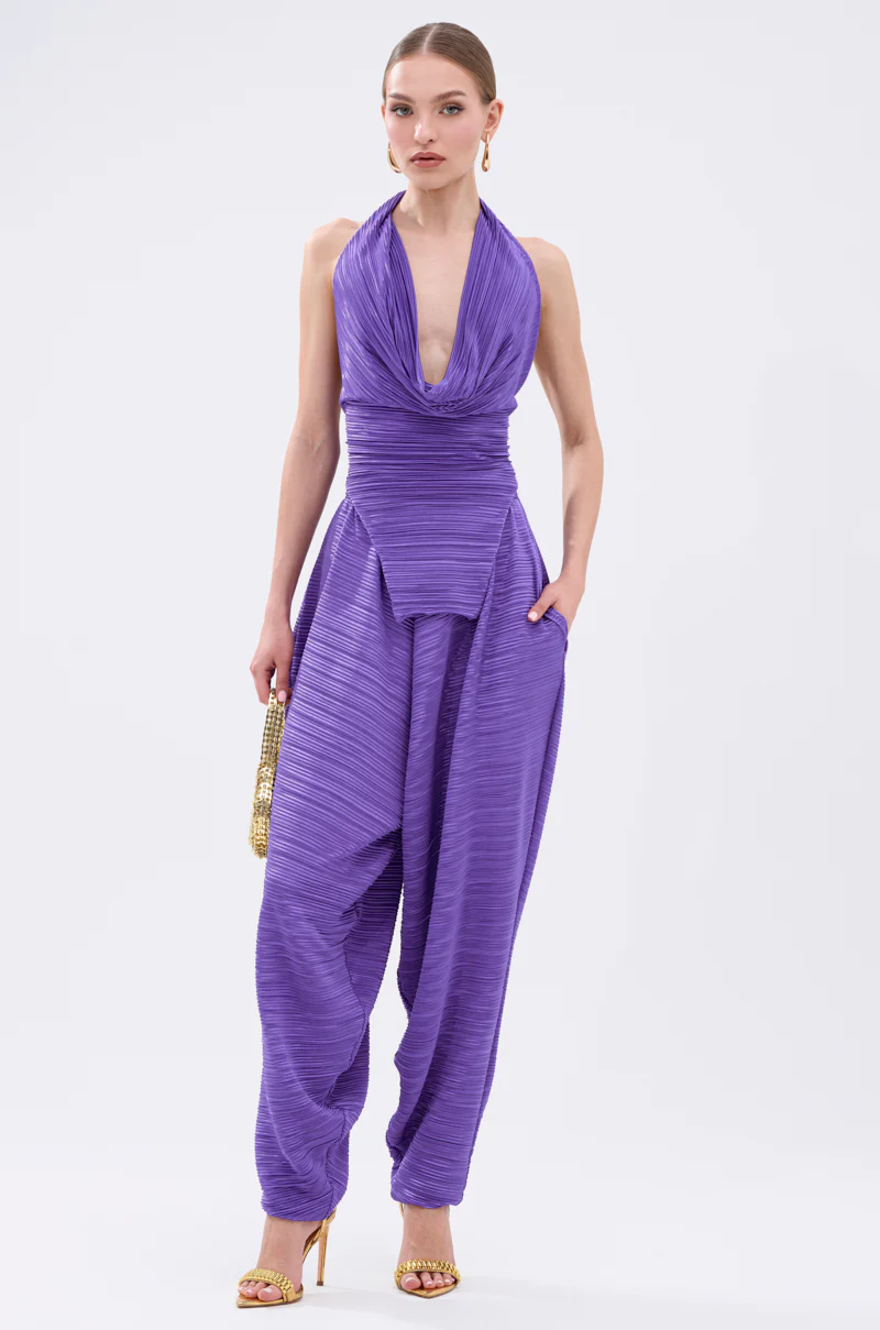 MAYAH COWL NECK PLISSE SLEEVELESS TOP IN PURPLE - Image 7
