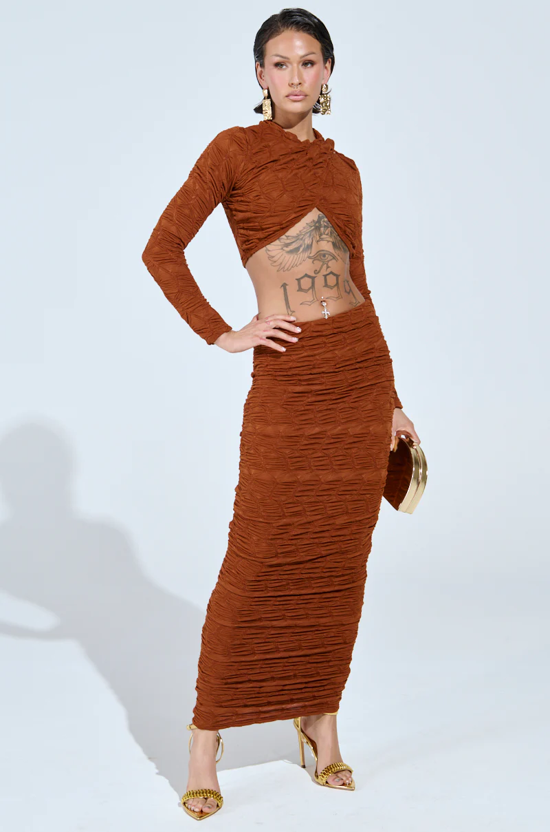 MAYBE NEXT TIME RUCHED MAXI SKIRT IN BROWN - Image 6