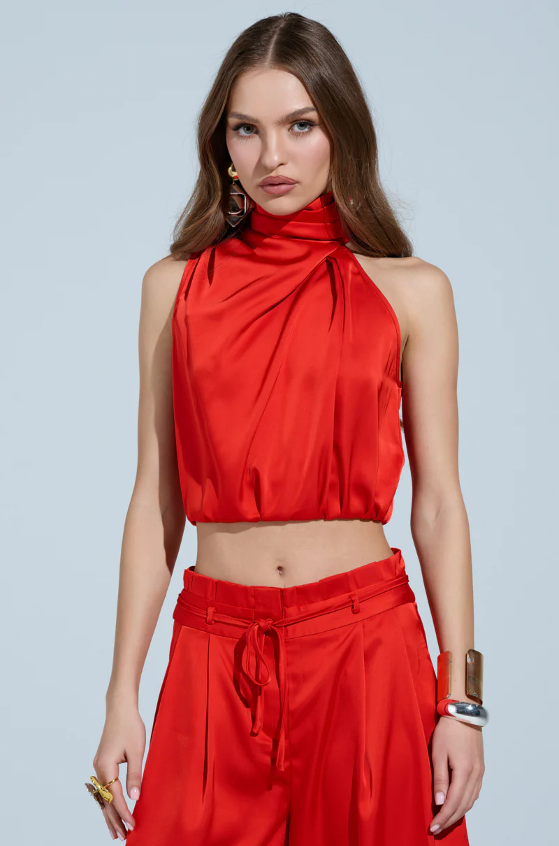 MEREDITH BLAKE SATIN MOCK NECK TOP - Image 2
