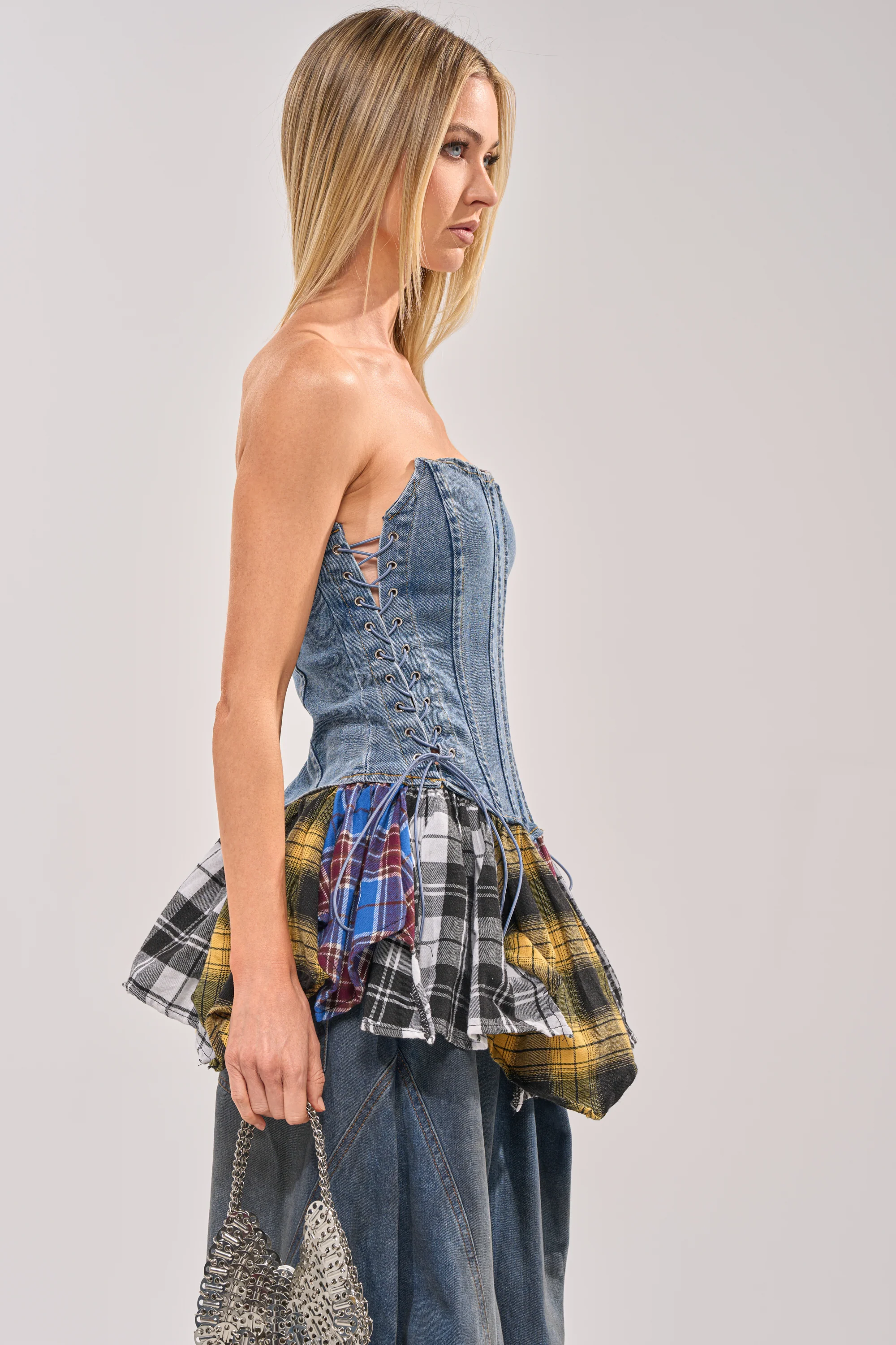 MESS WITH ME PLAID DENIM CORSET - Image 3