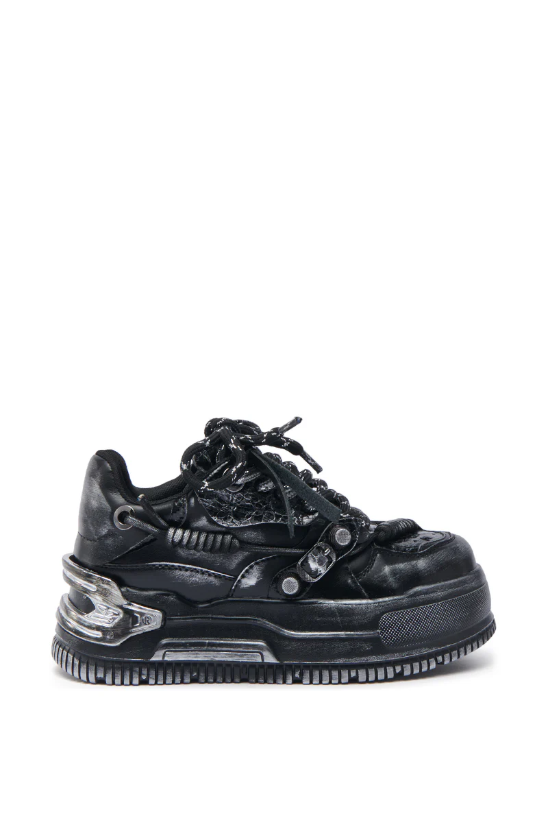 KOI FOOTWEAR METAMORPHOSIS BLACK FLAT DISTRESSED SNEAKER - Image 3