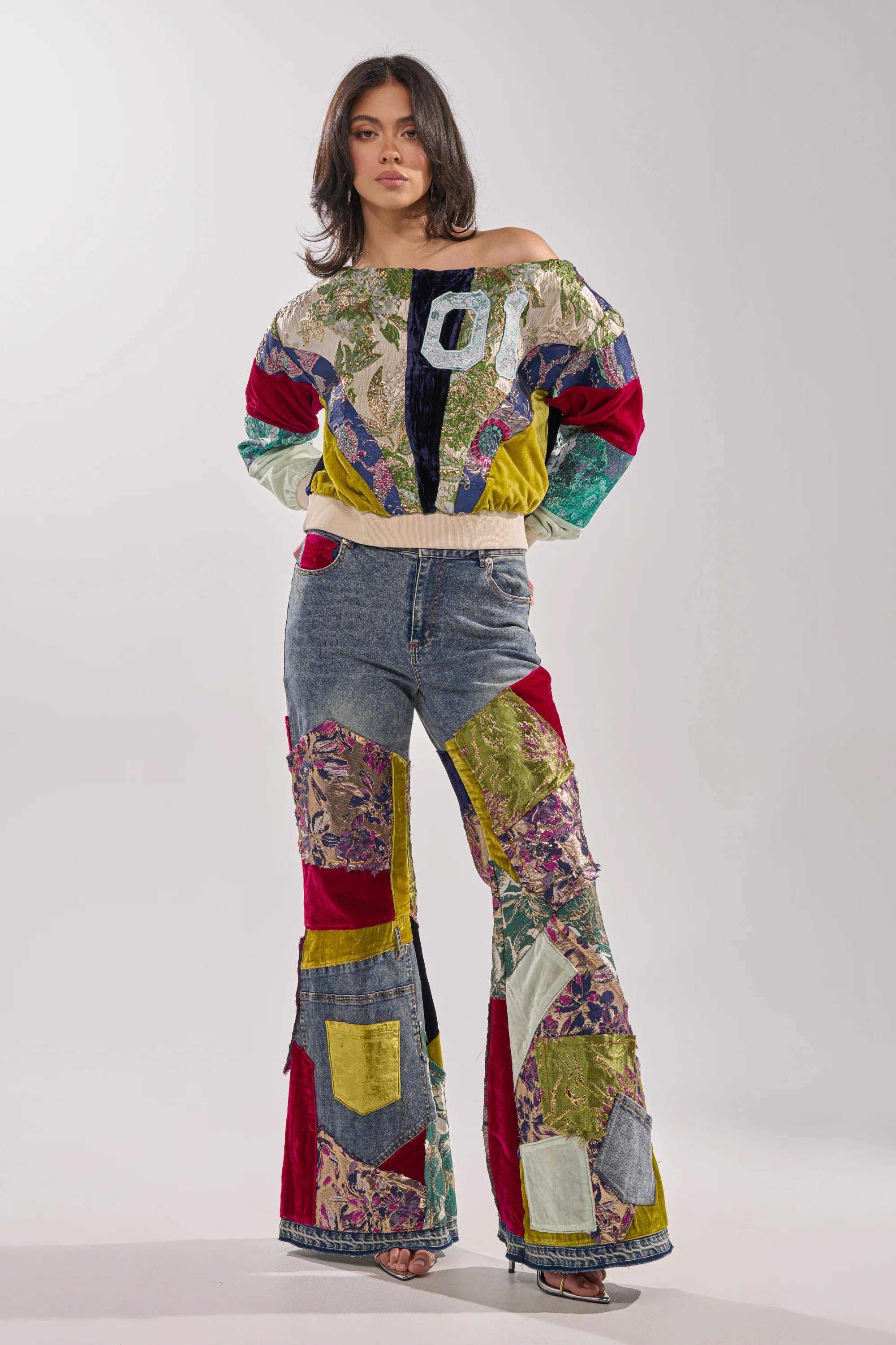 MIXED EMOTIONS BROCADE PATCHWORK FLARE DENIM - Image 7