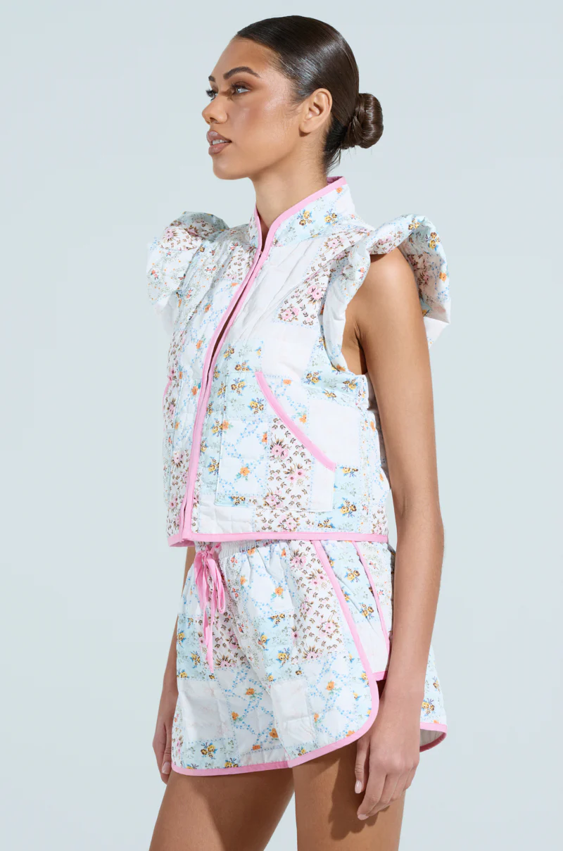 MIXED FLORAL PUFFER VEST - Image 3