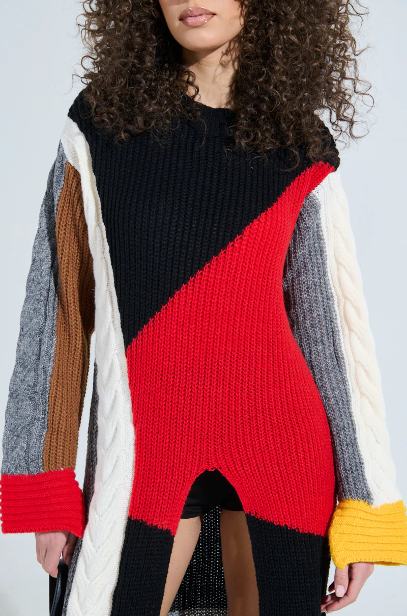 MIXED PATTERN LONG SLEEVE SWEATER DRESS - Image 8