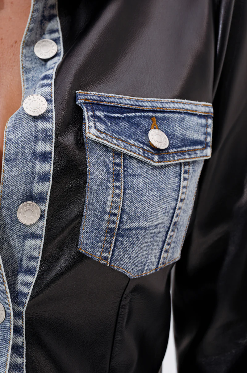 MIXED VIBES FAUX LEATHER BUTTON DOWN - Image 9