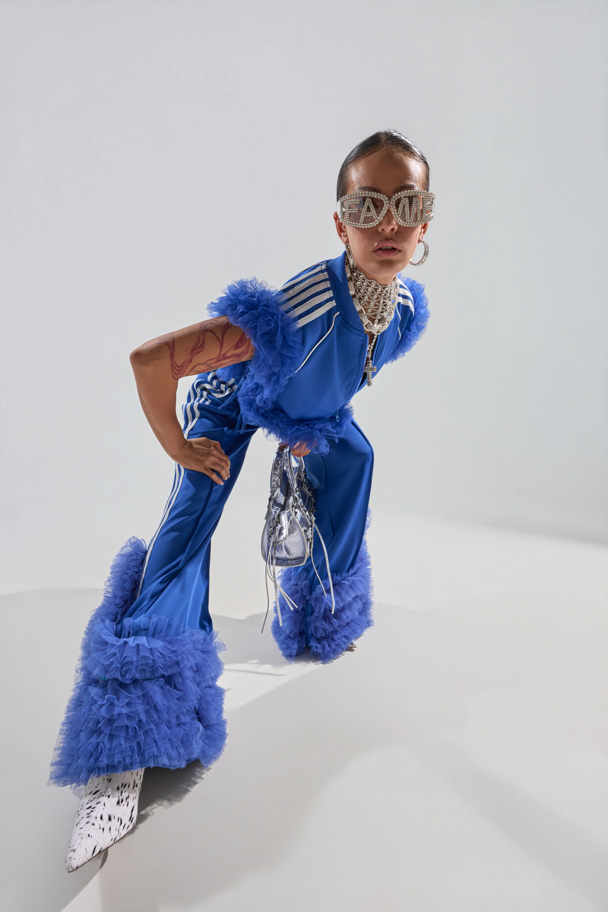 MODERN JAM TRACK PANT WITH TULLE IN ROYAL BLUE