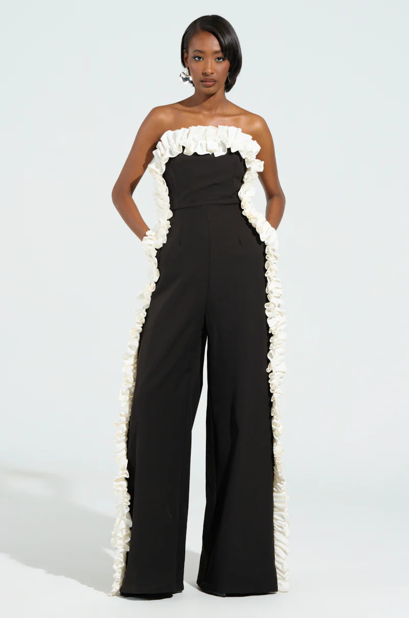 MONICA RUFFLED JUMPSUIT IN BLACK