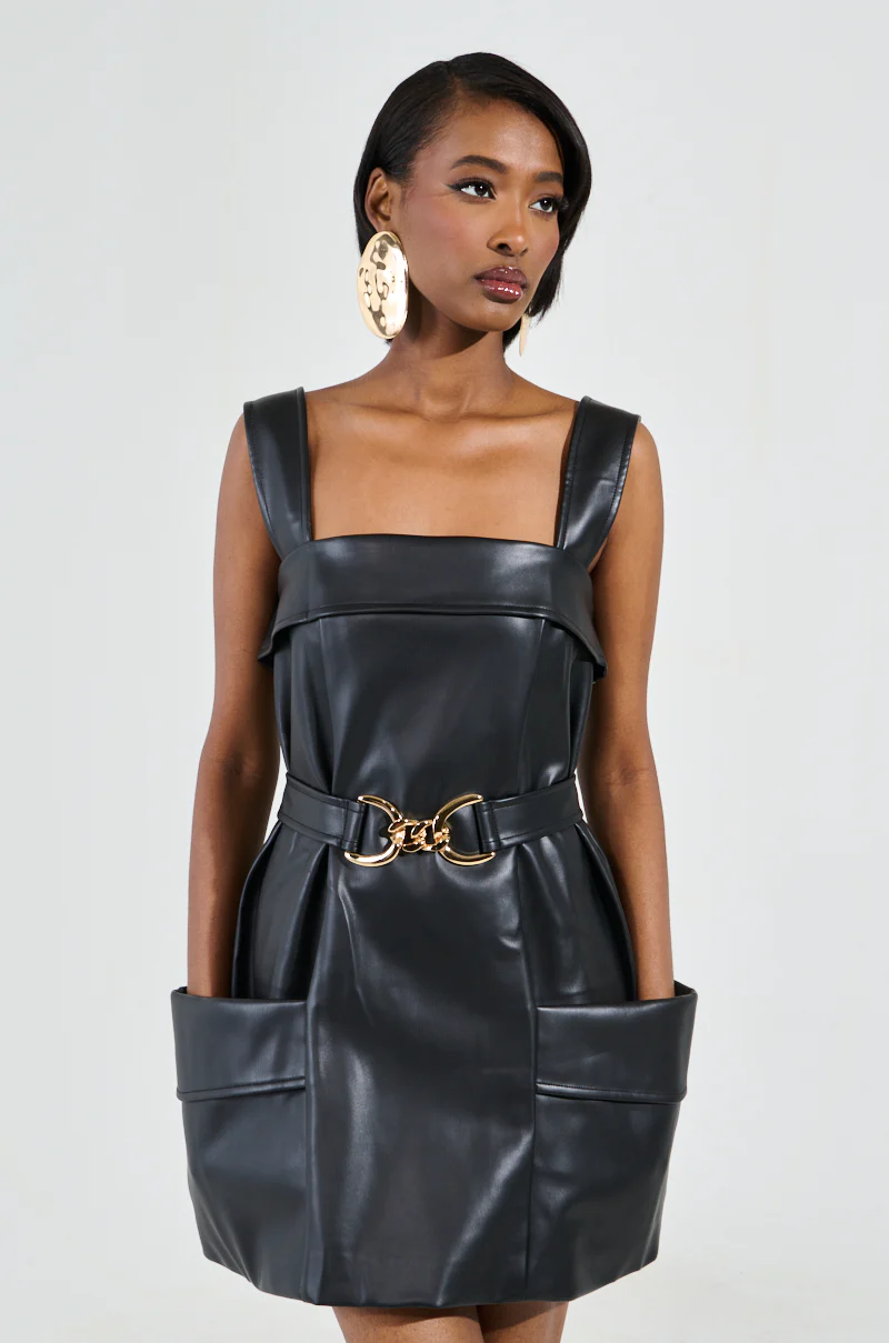 MY MOMENT PU EMBELLISHED MINI DRESS - Image 2
