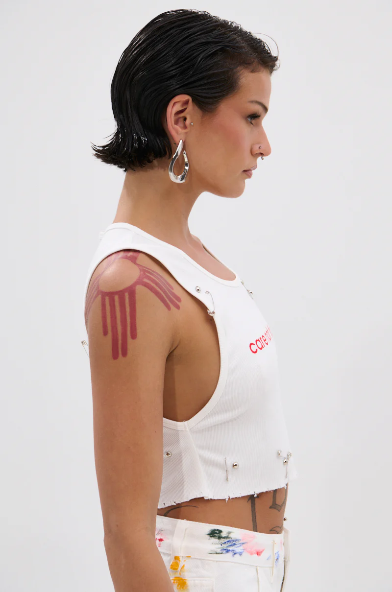 NEVER CARED DISTRESSED CROPPED TANK TOP - Image 2