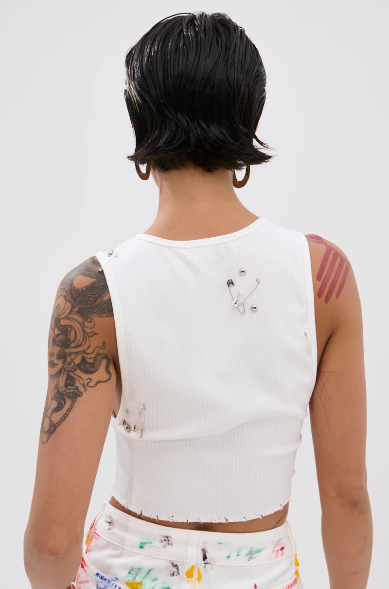 NEVER CARED DISTRESSED CROPPED TANK TOP - Image 3