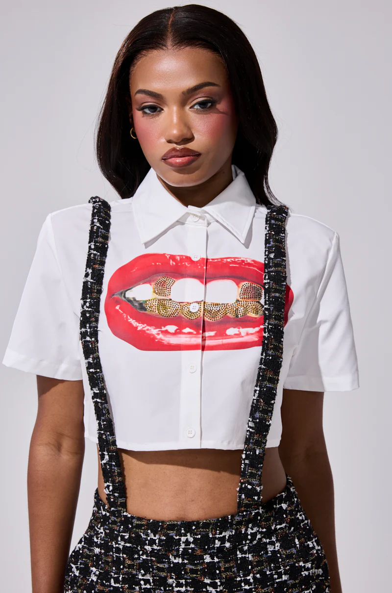NEW GRILLZ CROPPED BUTTON DOWN SHIRT - Image 2