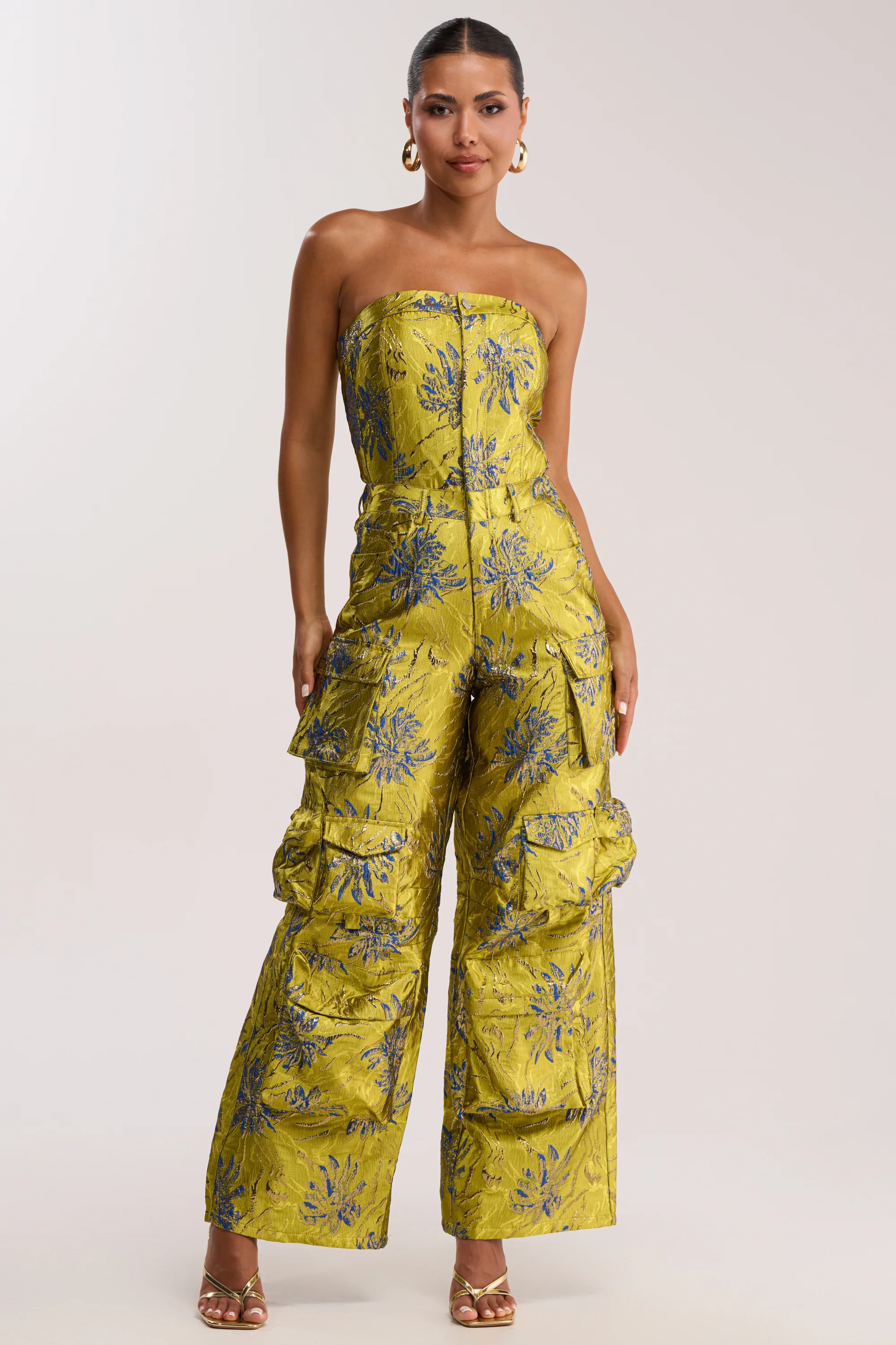 NIKKI BROCADE JUMPSUIT IN GREEN