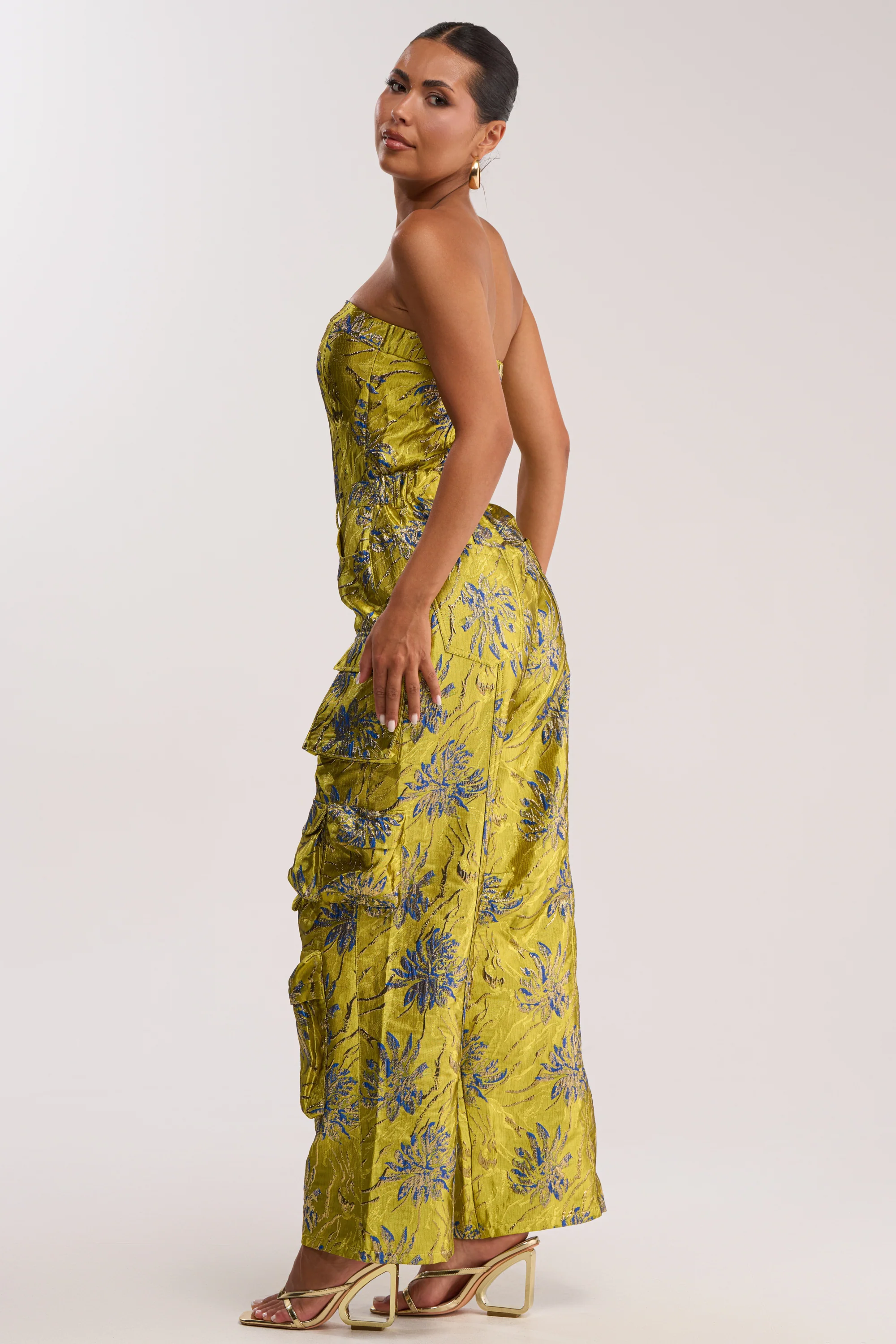 NIKKI BROCADE JUMPSUIT IN GREEN - Image 3