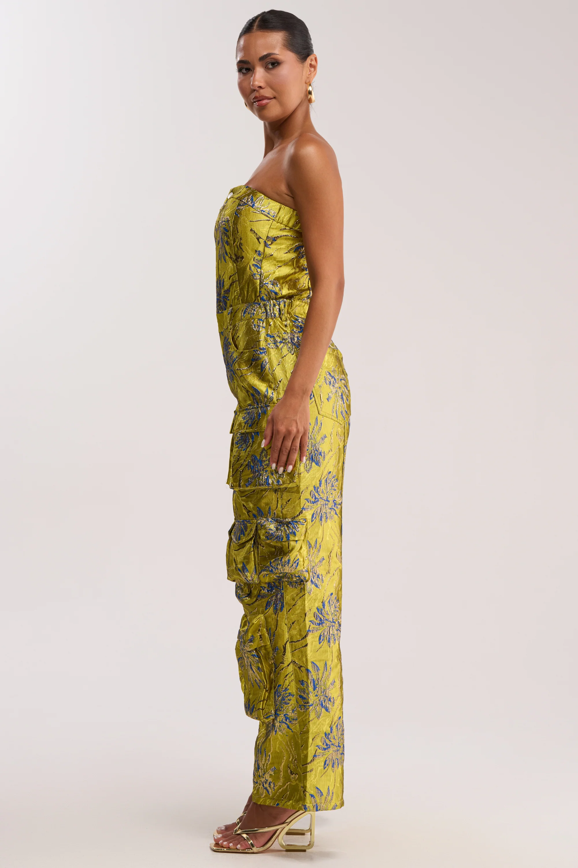 NIKKI BROCADE JUMPSUIT IN GREEN - Image 4