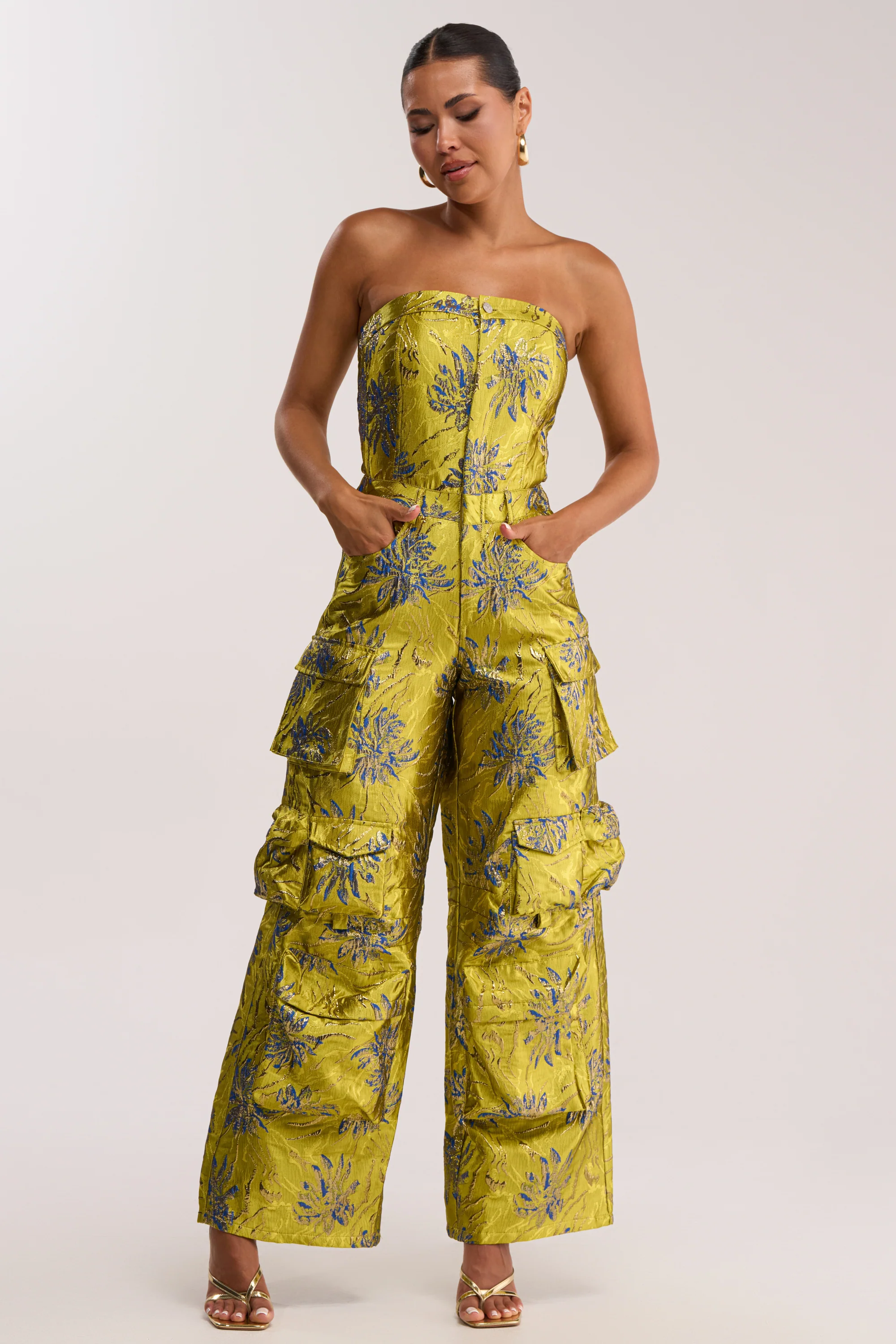 NIKKI BROCADE JUMPSUIT IN GREEN - Image 7