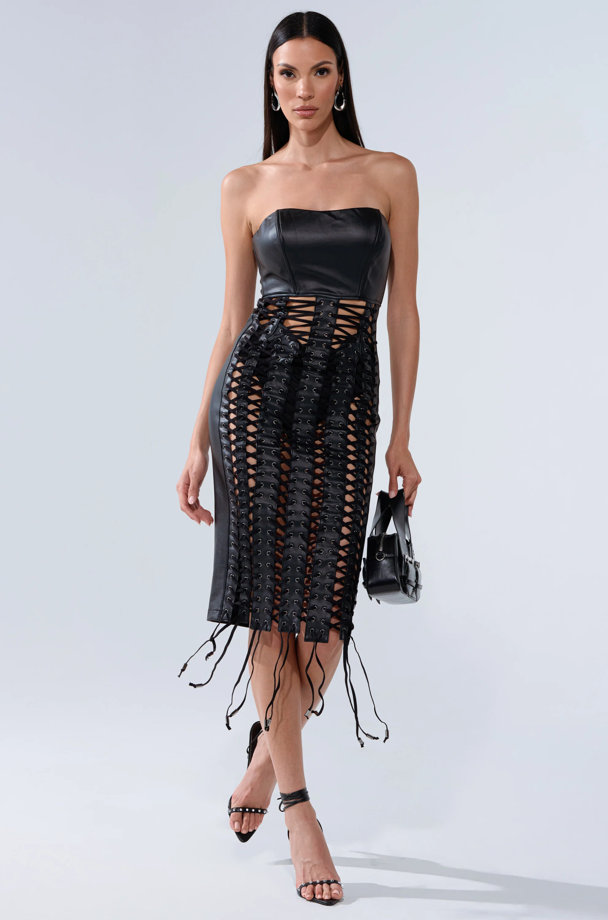 NOT FOR YOU PU LACE UP MIDI DRESS