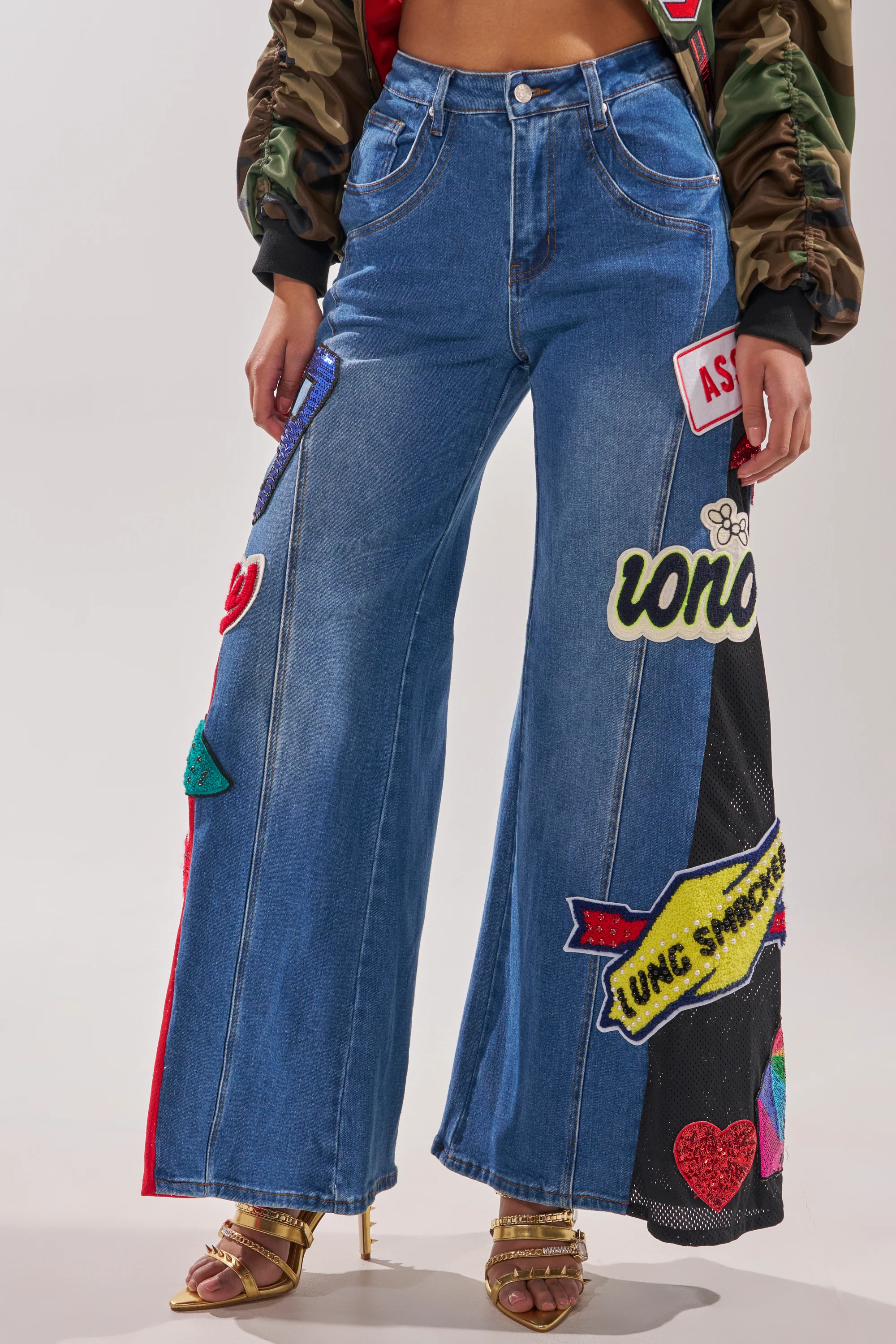 NOT SORRY PATCHWORK DENIM JEANS - Image 3
