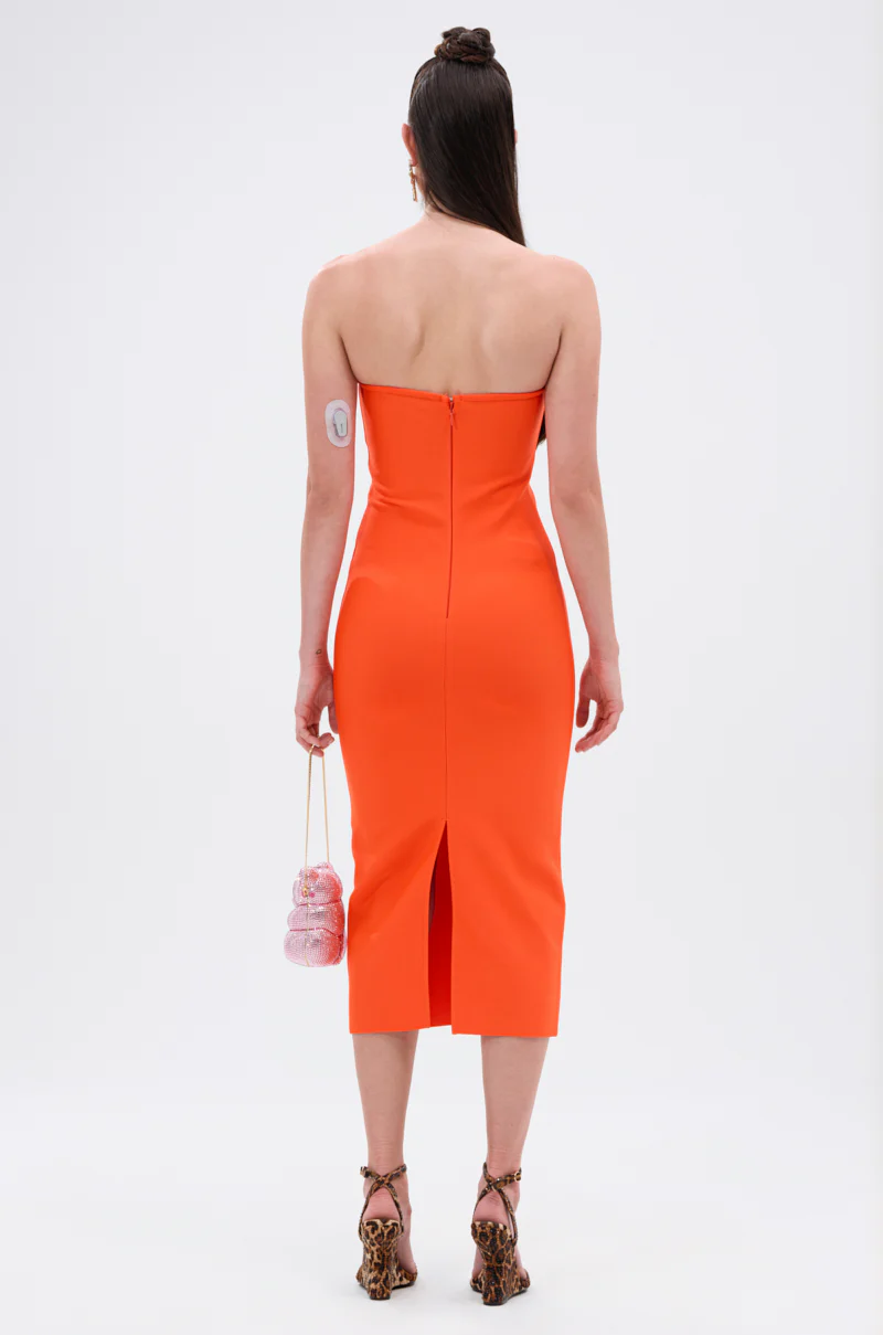 NOT TOO SIMPLE BANDAGE MIDI DRESS IN ORANGE - Image 4