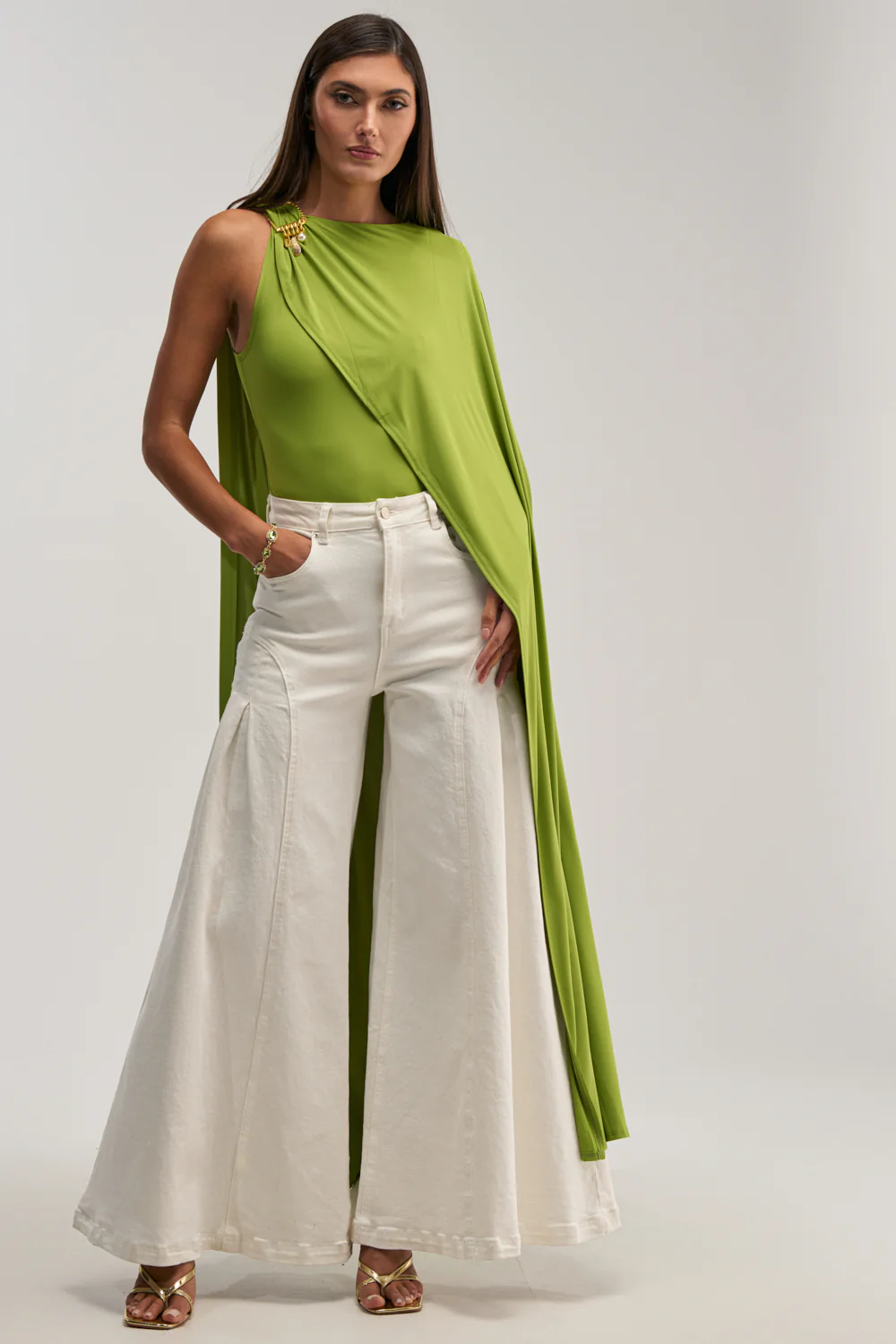 NOT YOURS CAPE BODYSUIT IN CHARTREUSE - Image 2