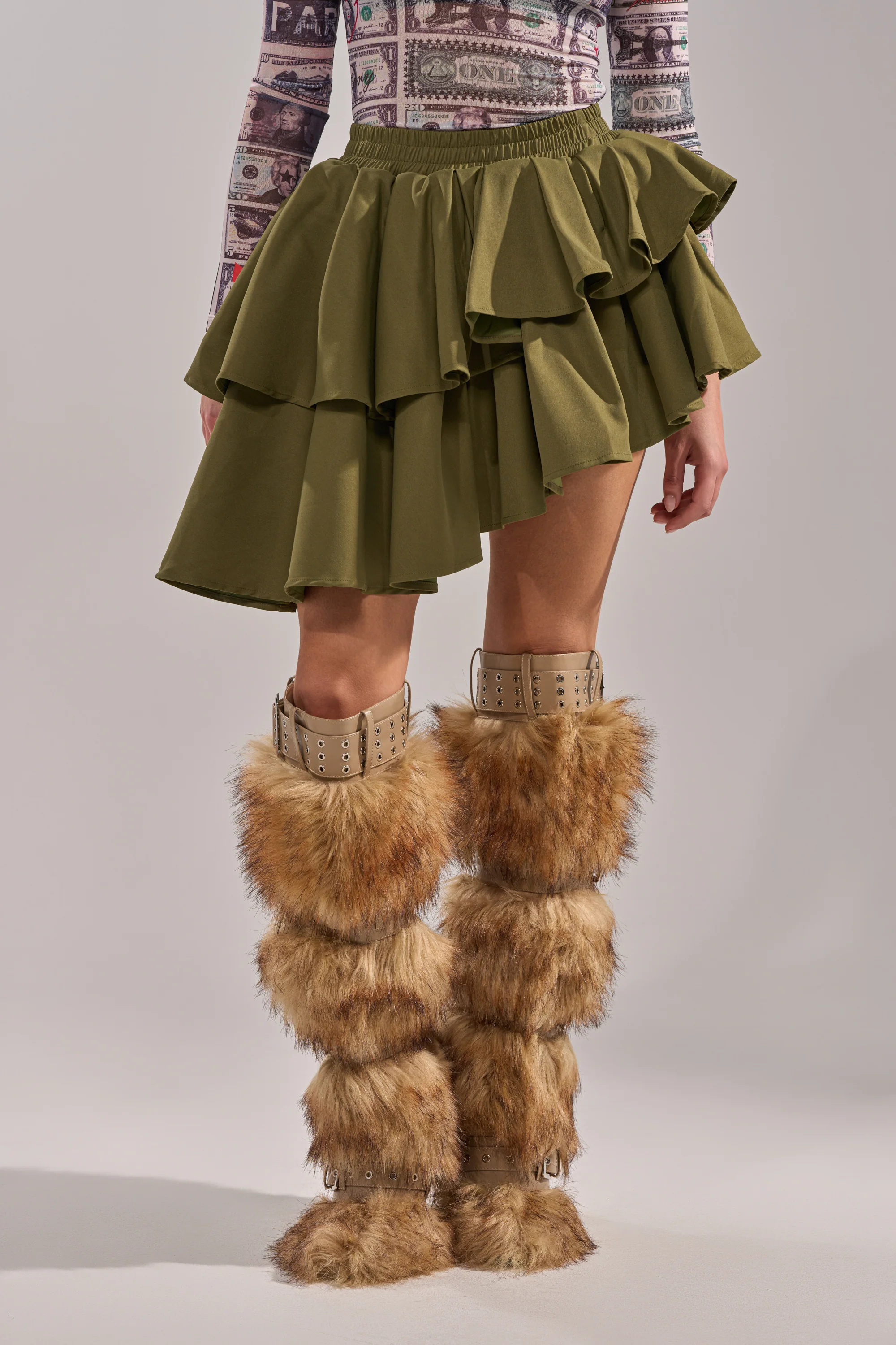 OLIVIA OLIVE MINI PLEATED SKIRT - Image 3