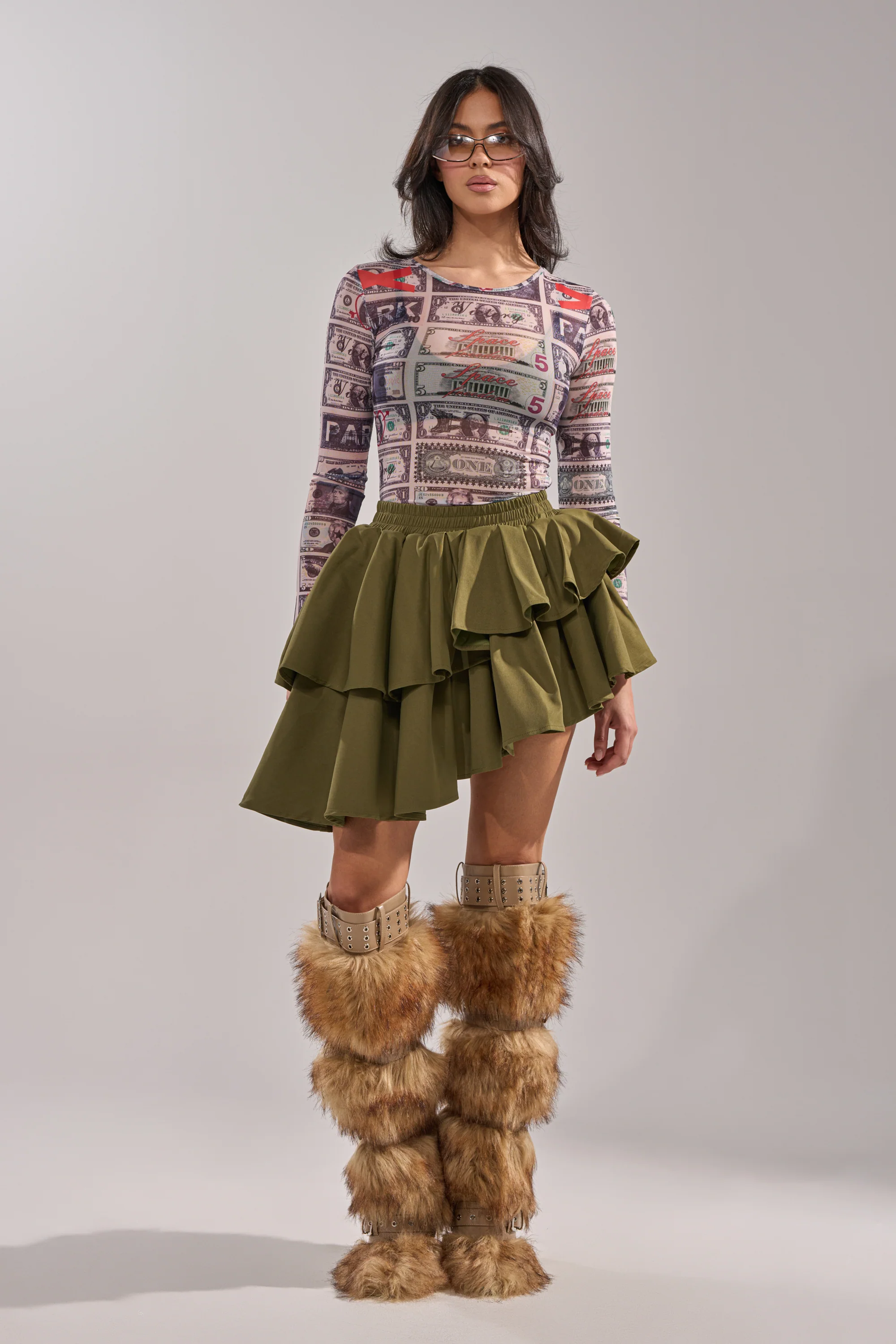 OLIVIA OLIVE MINI PLEATED SKIRT - Image 7