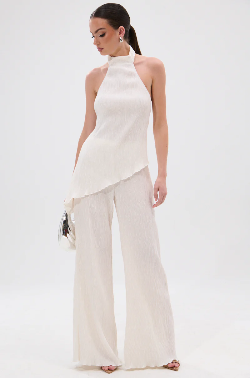 OLIVIA PLISSE HALTER NECK ASYMMETRICAL TOP IN WHITE - Image 6